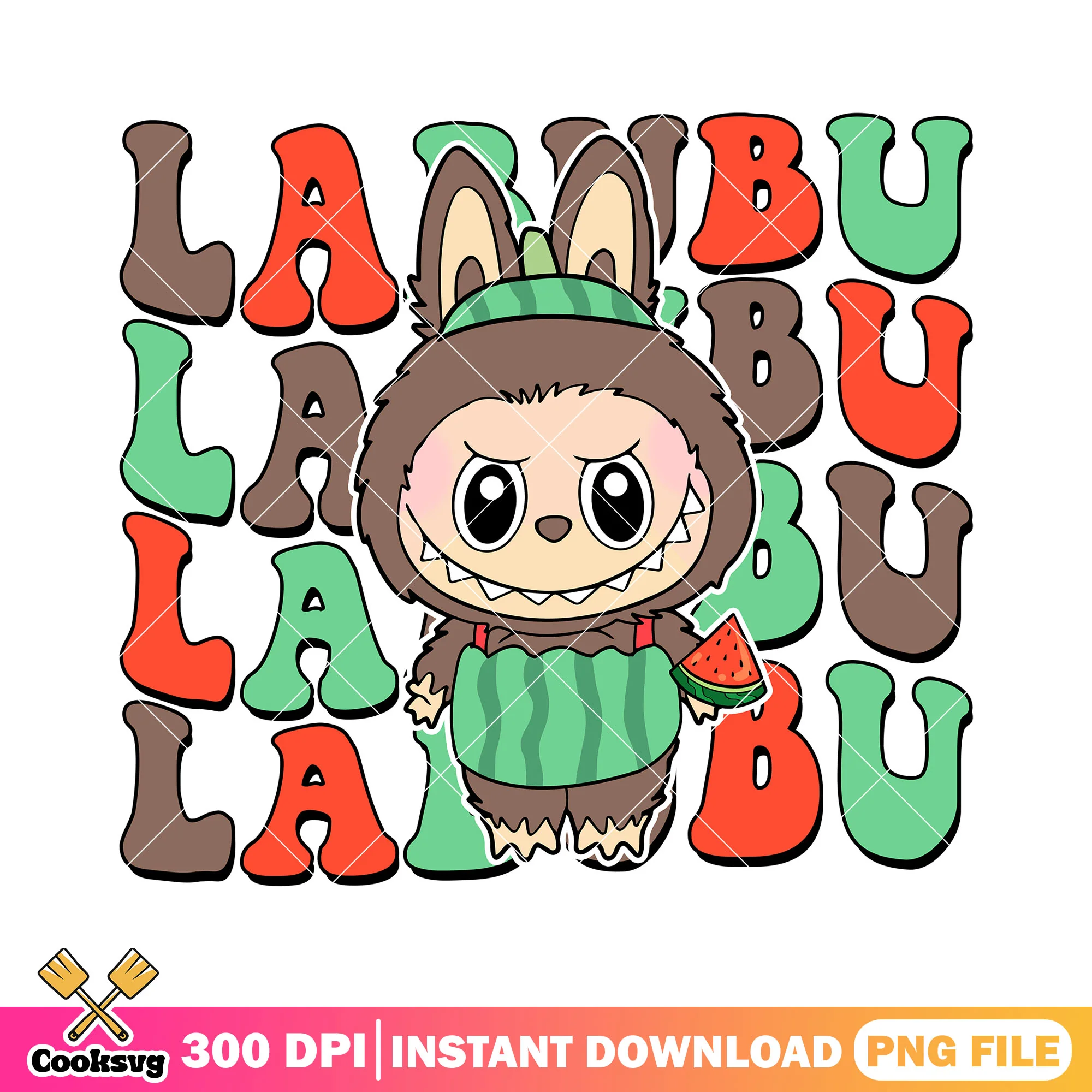 Labubu watermelon outfit png, brown labubu png, labubu standing png