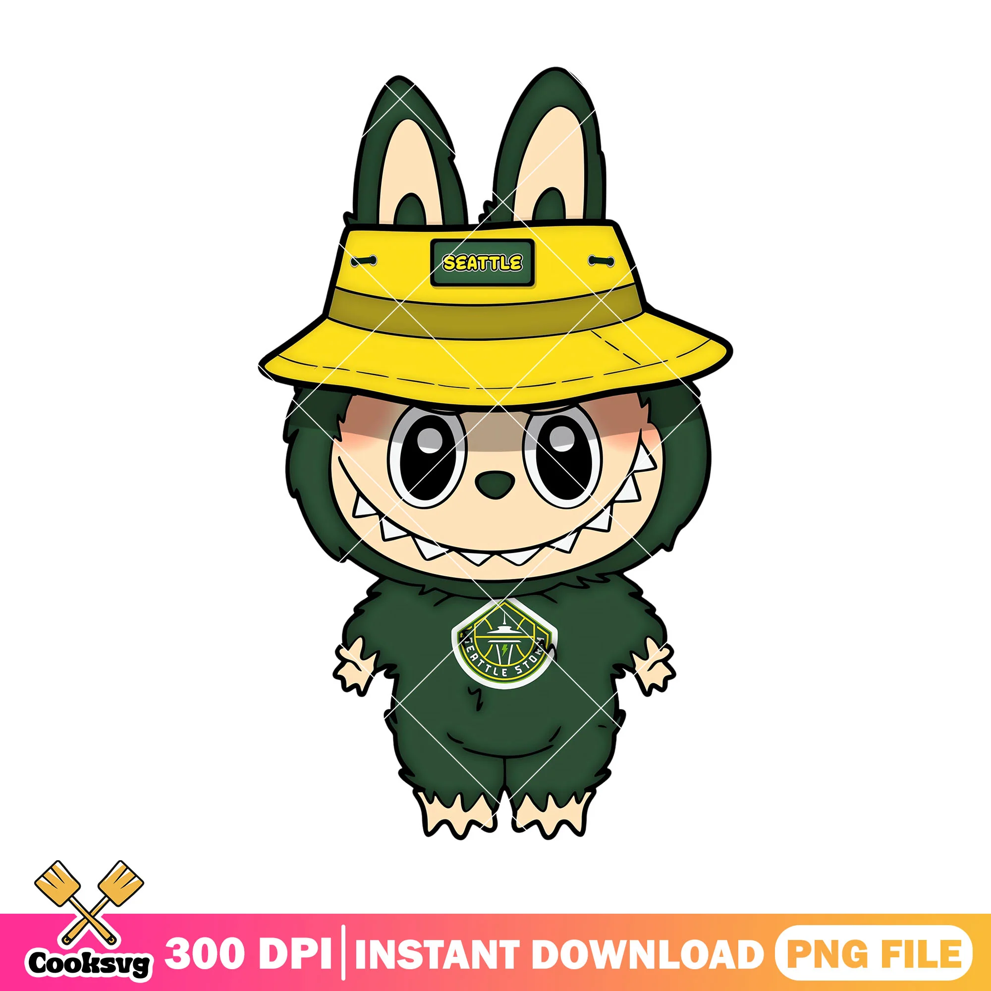 Labubu wear yellow hat png, labubu happy png, seattle storm png