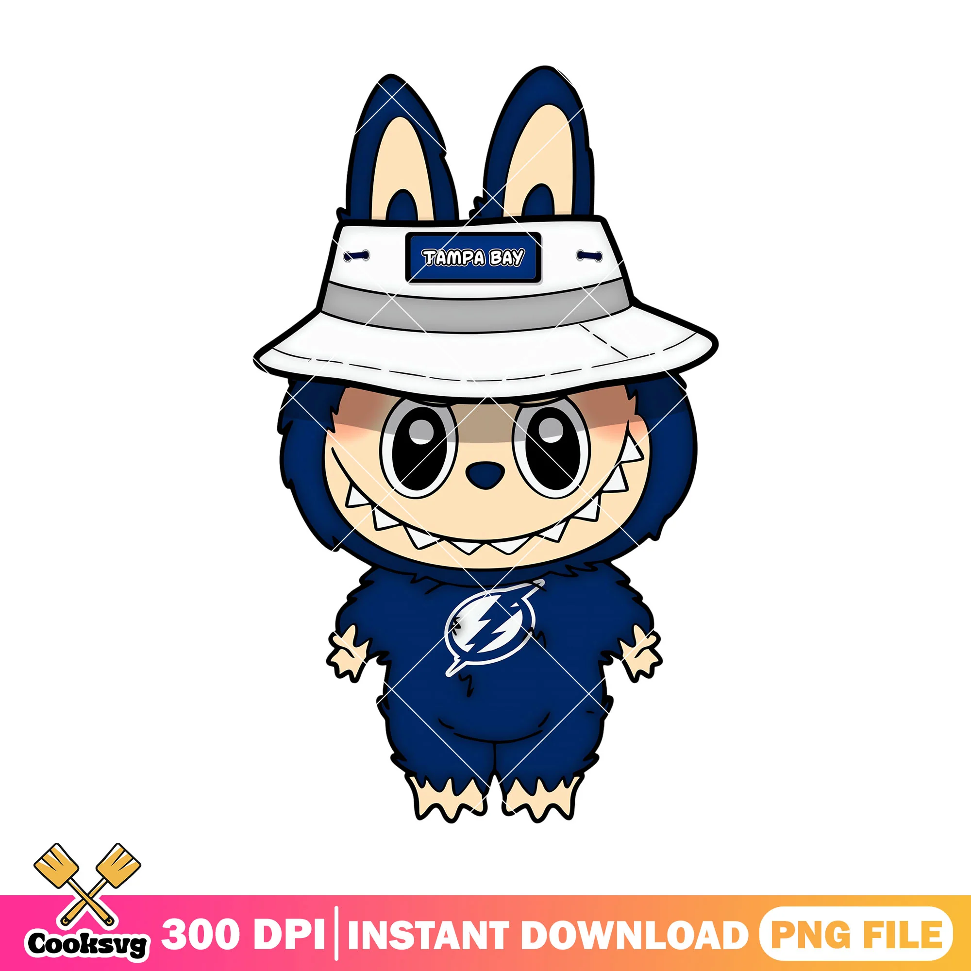 Labubu wearing white hat png, tampa bay lightning png, labubu plush png