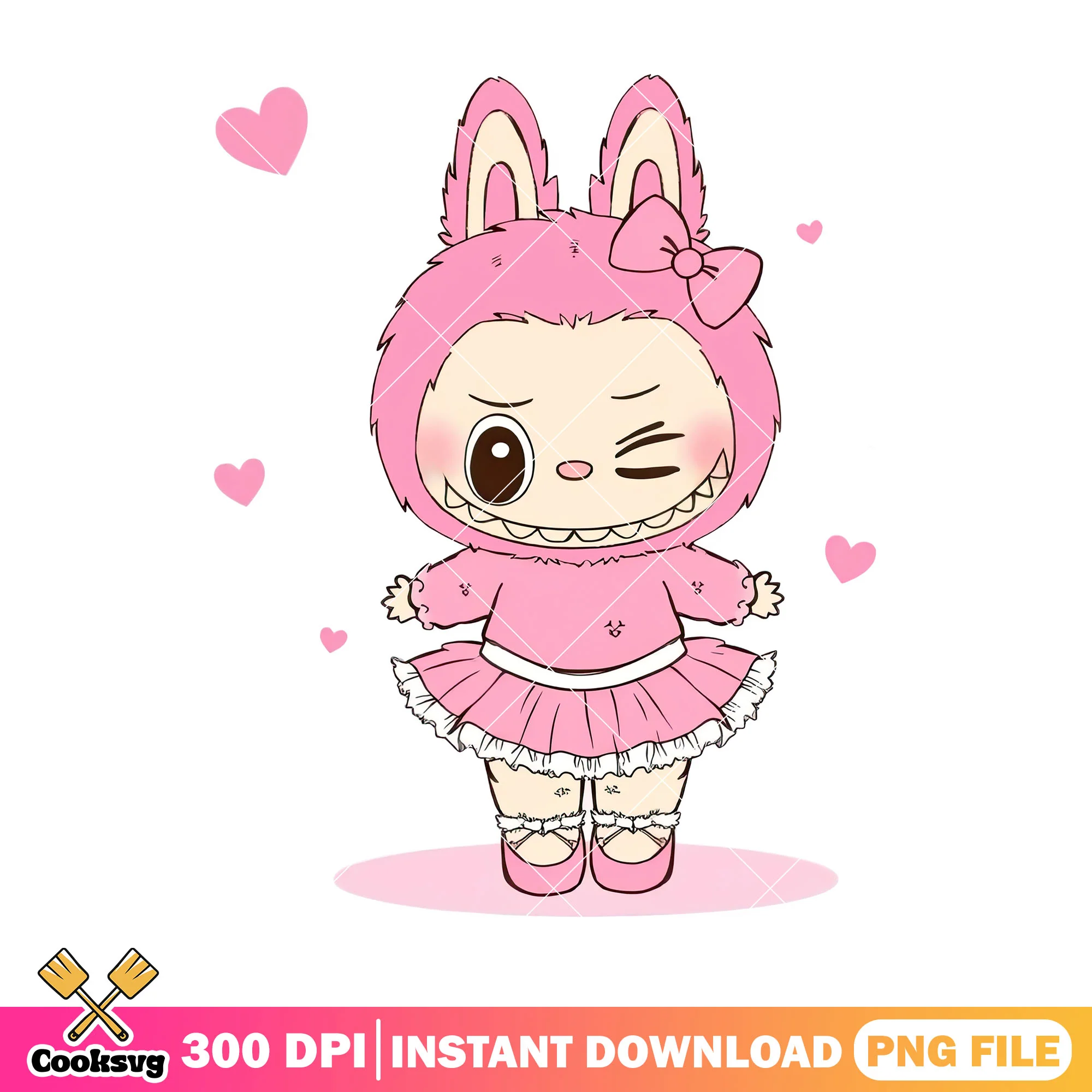 Labubu with beautiful dress png, labubu happy png, labubu standing png