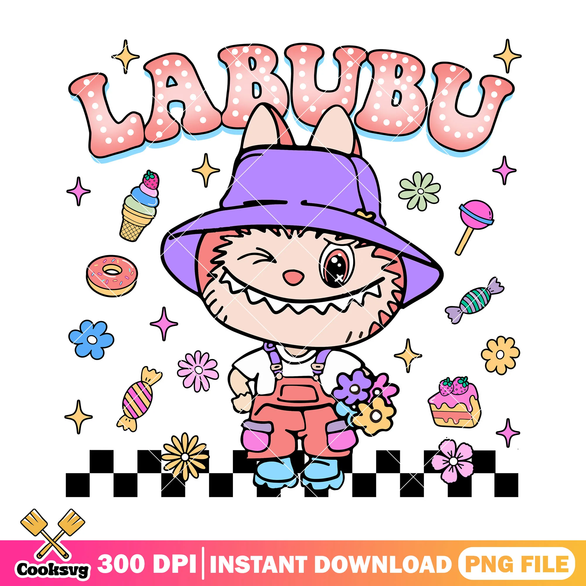 Labubu with beautiful outfit png, labubu hehe png, labubu plush png