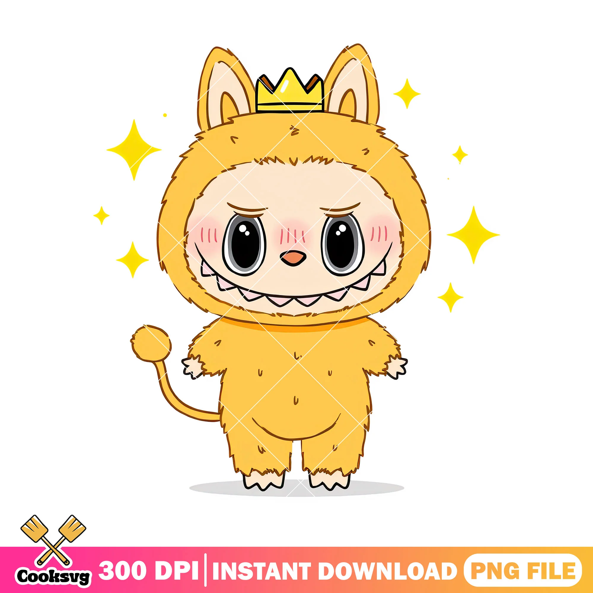 Labubu with crown png, labubu yellow png, labubu monster png