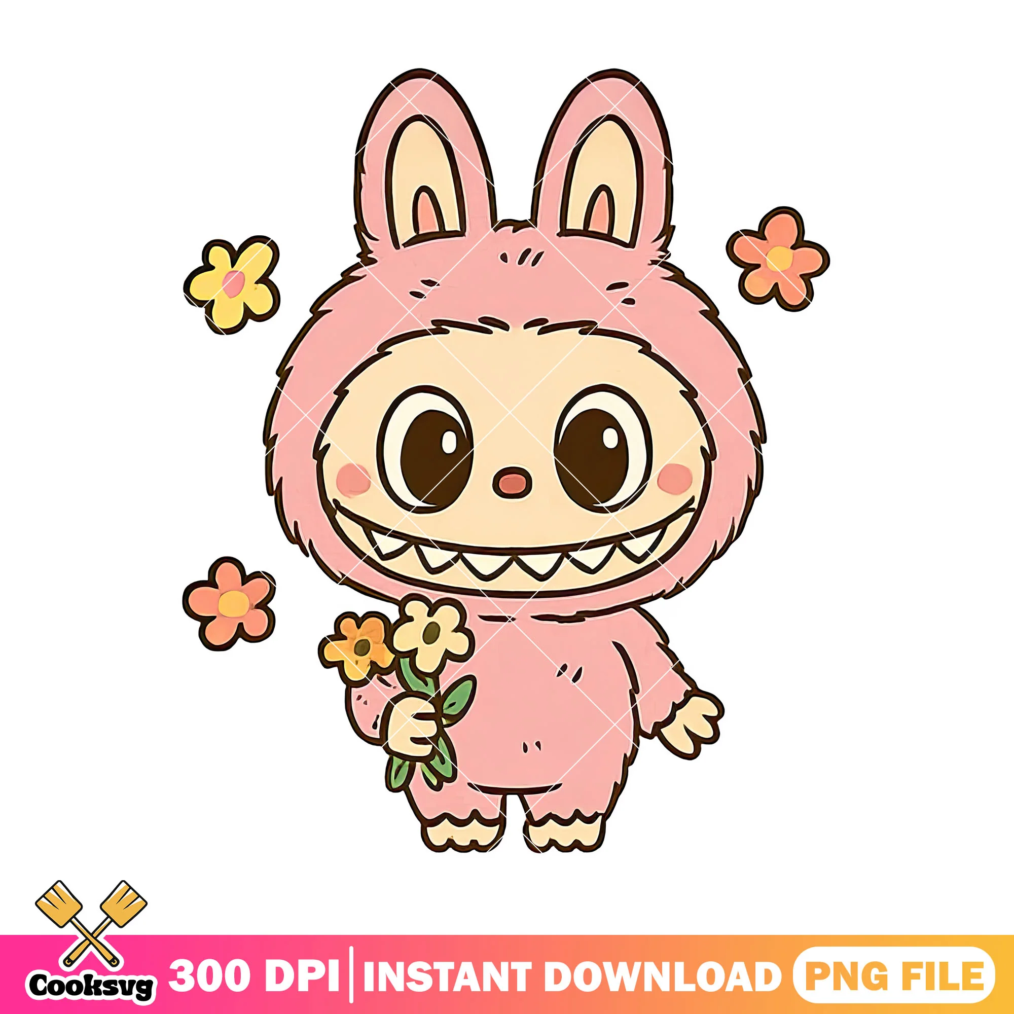 Labubu with flowers png, labubu cartoon png, labubu png