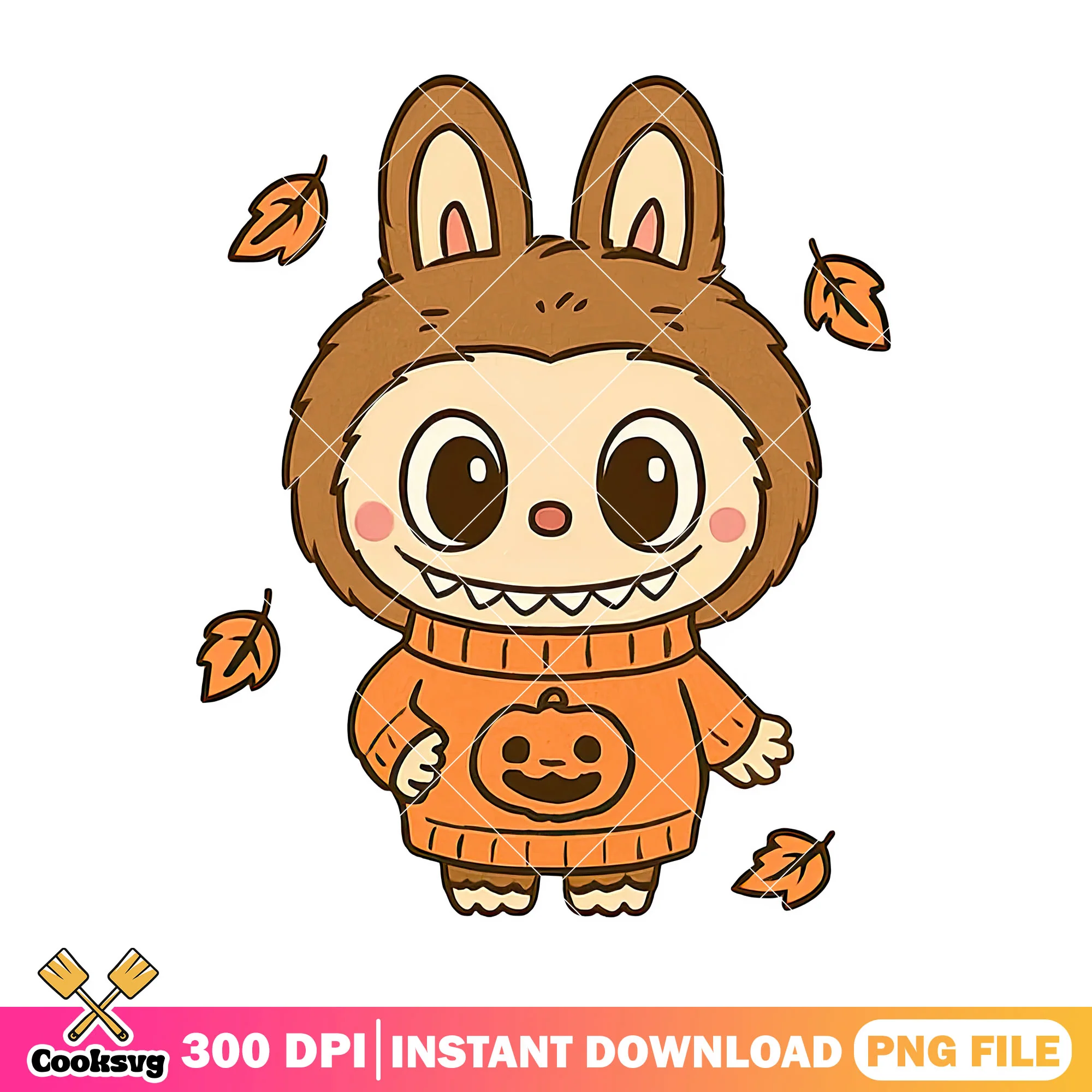 Labubu with halloween sweater png, labubu halloween png, cute labubu png