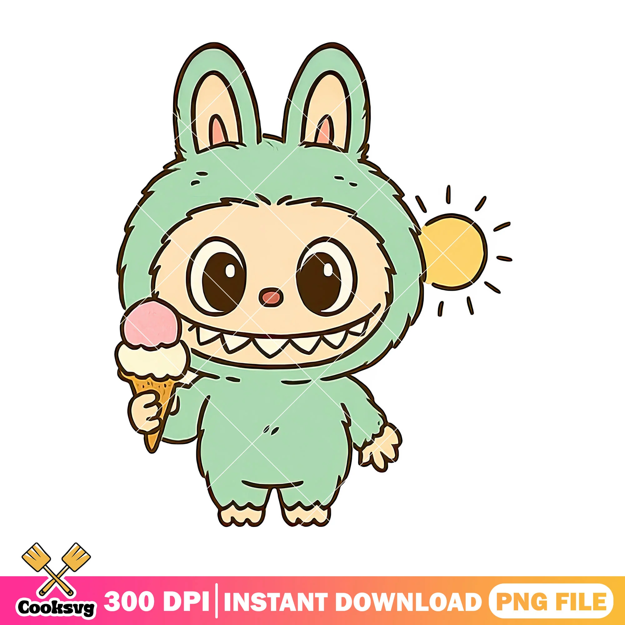Labubu with ice cream cone png, happy labubu png, popmart labubu png