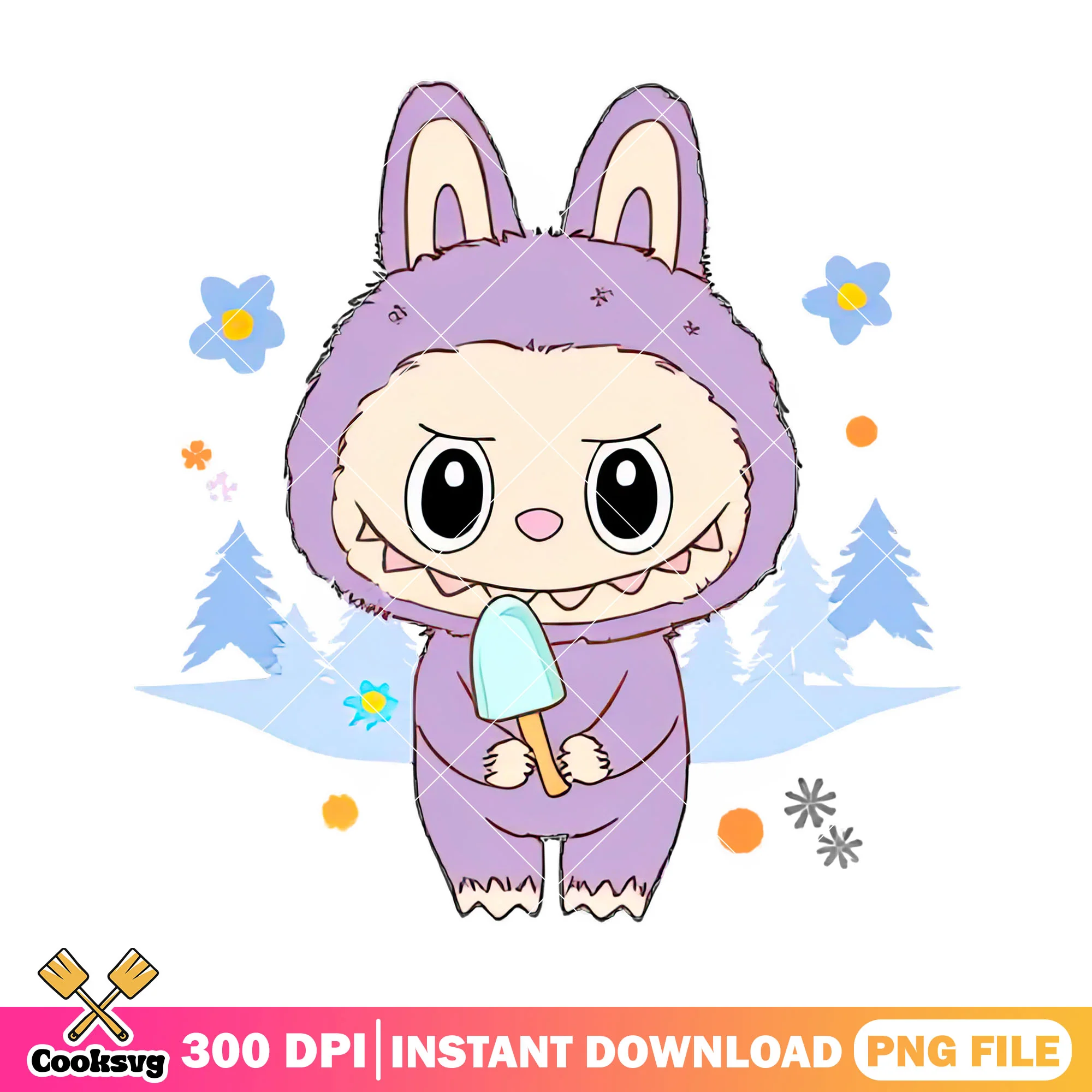 Labubu with ice scream design png, labubu purple png, labubu plush png