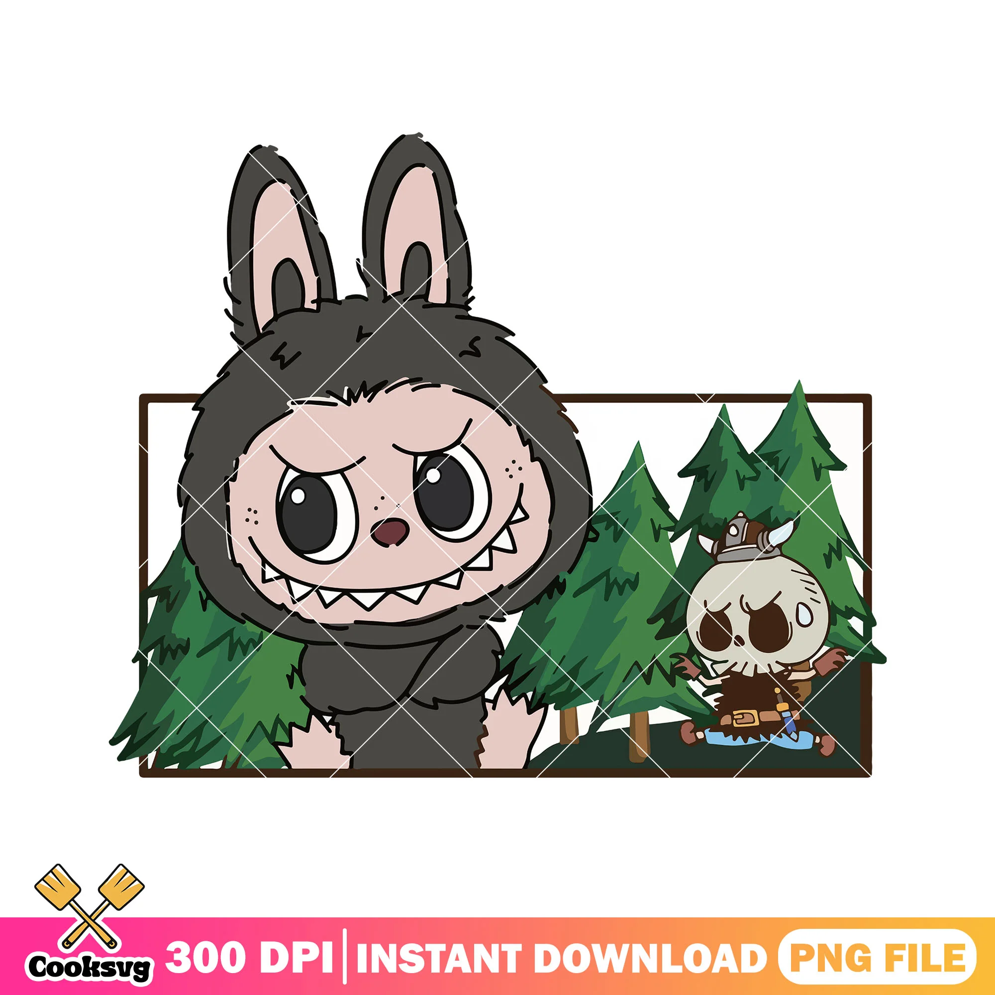 Labubu with nummskull png, labubu sitting png, labubu picture png