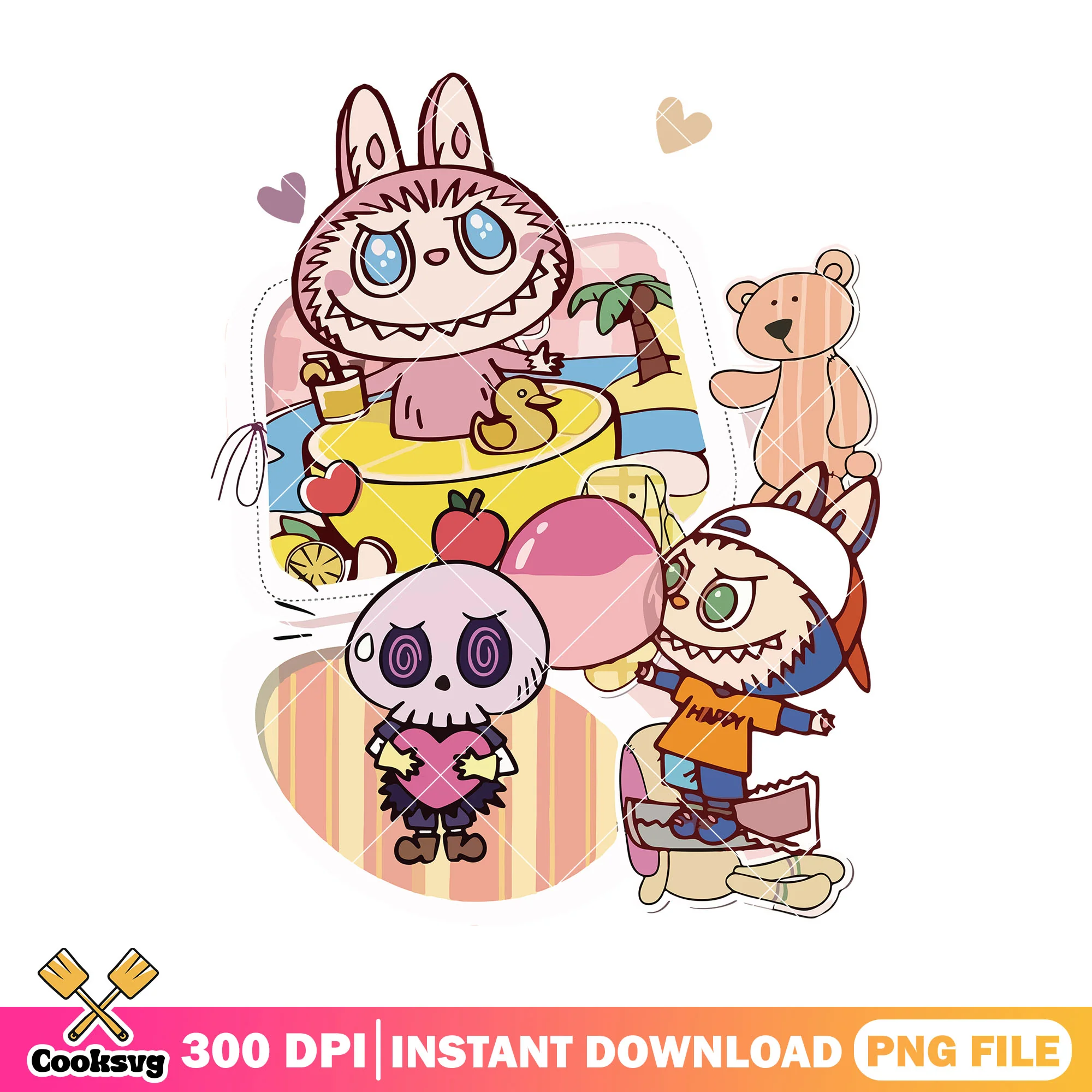 Labubu with nummskull png, labubu hehe png, labubu cartoon png