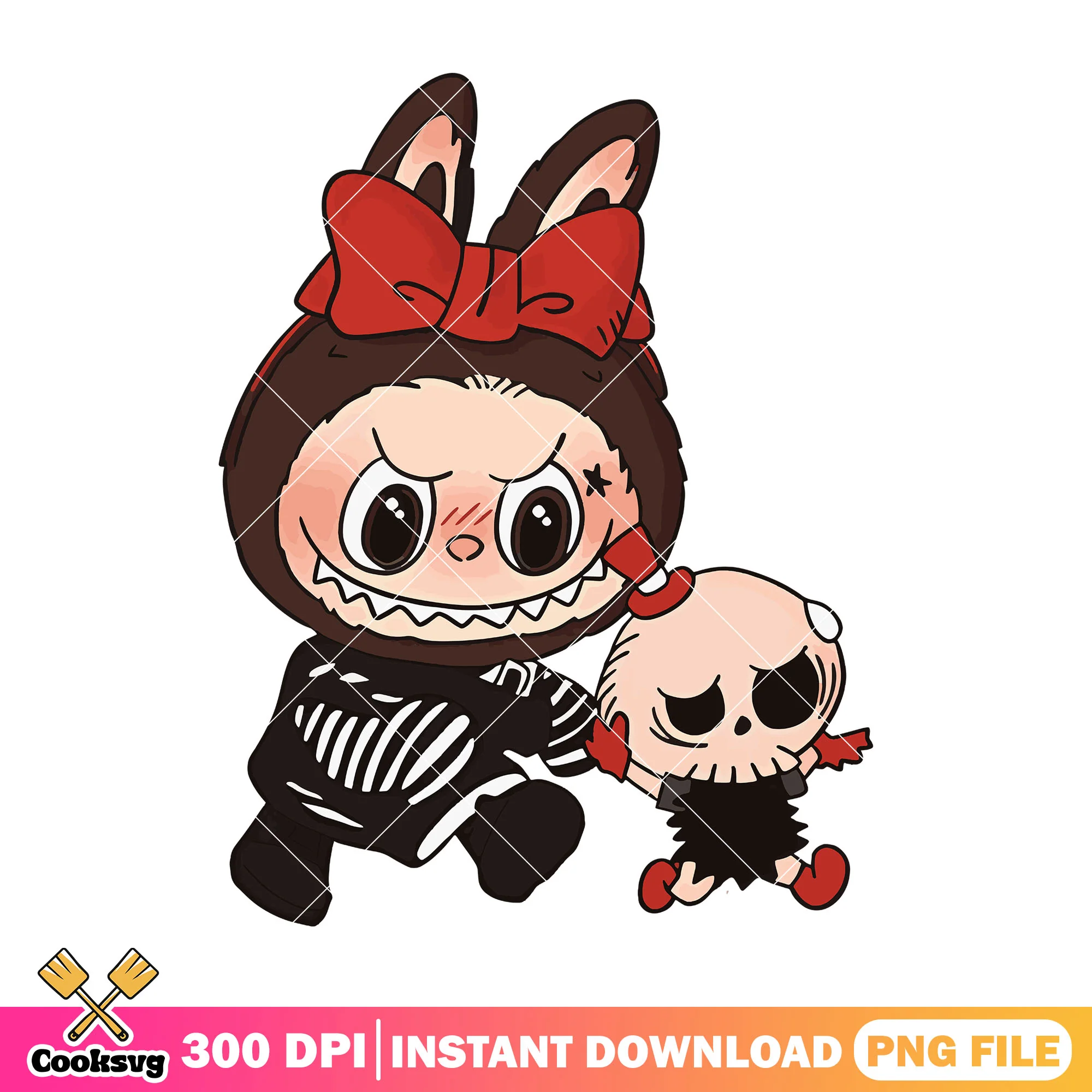 Labubu with nummskull png, labubu hehe png, labuubuu png