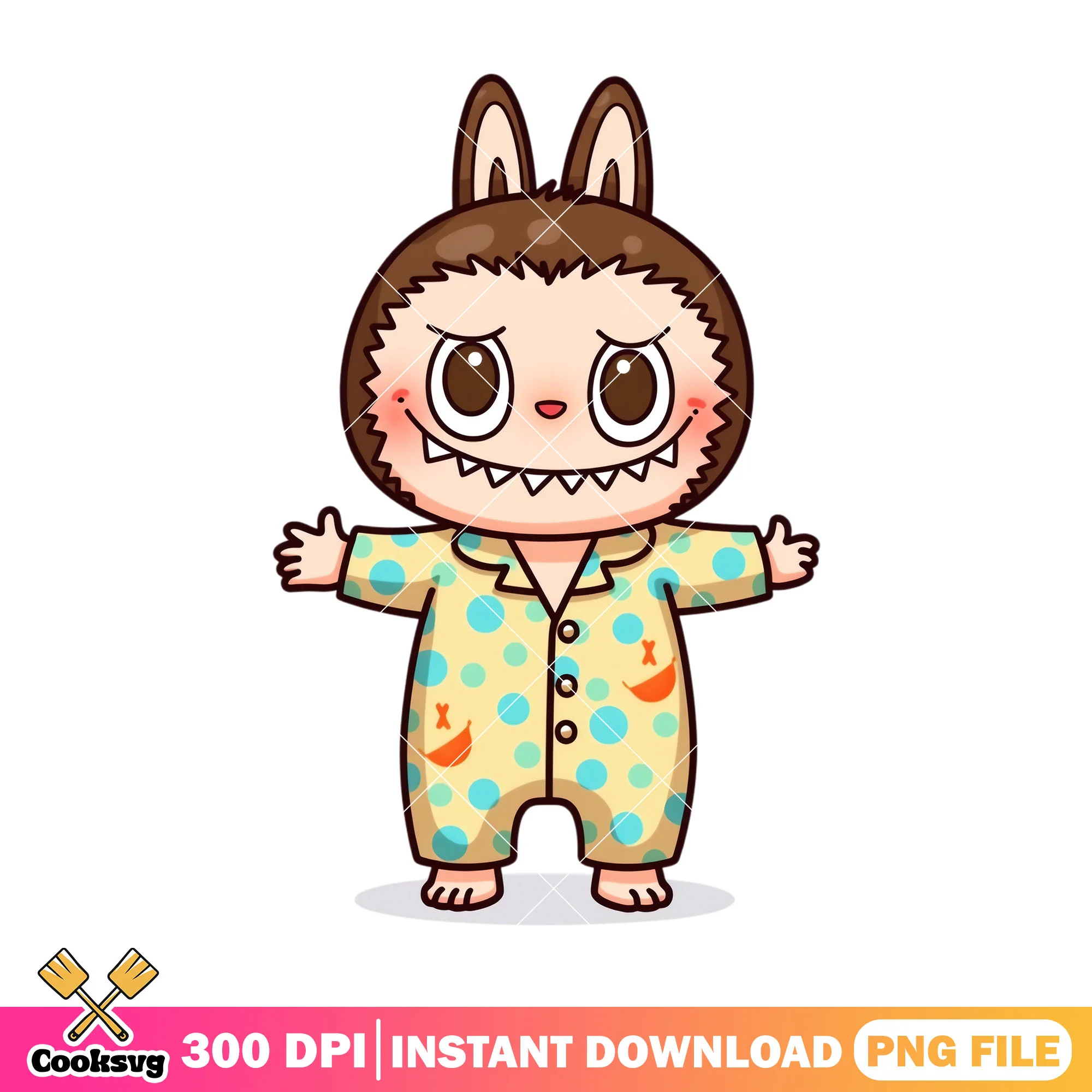 Labubu with pijama outfit png, labubu plush png, labubu costume png
