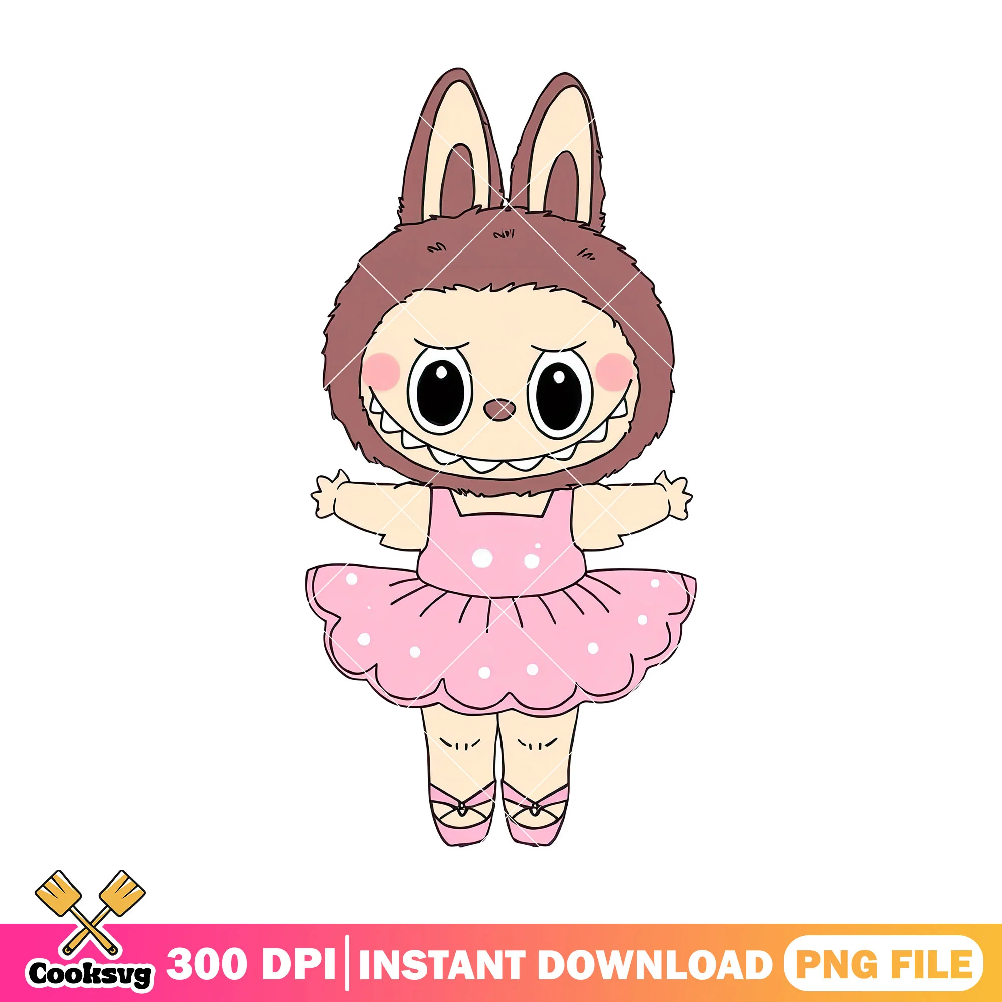 Labubu with pink dress png, labubu outfit png, labubu picture png