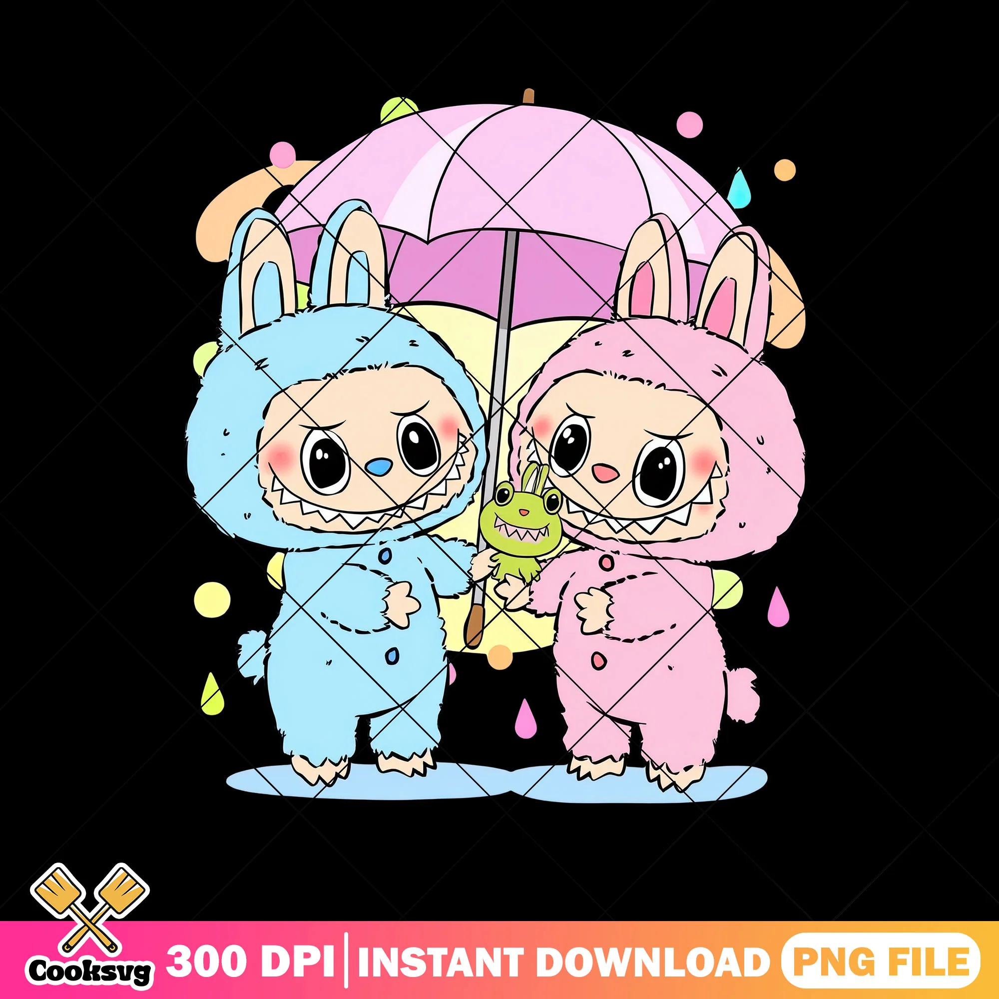 Labubu with pink umbrella png, plush labubu png, labubu clothes png