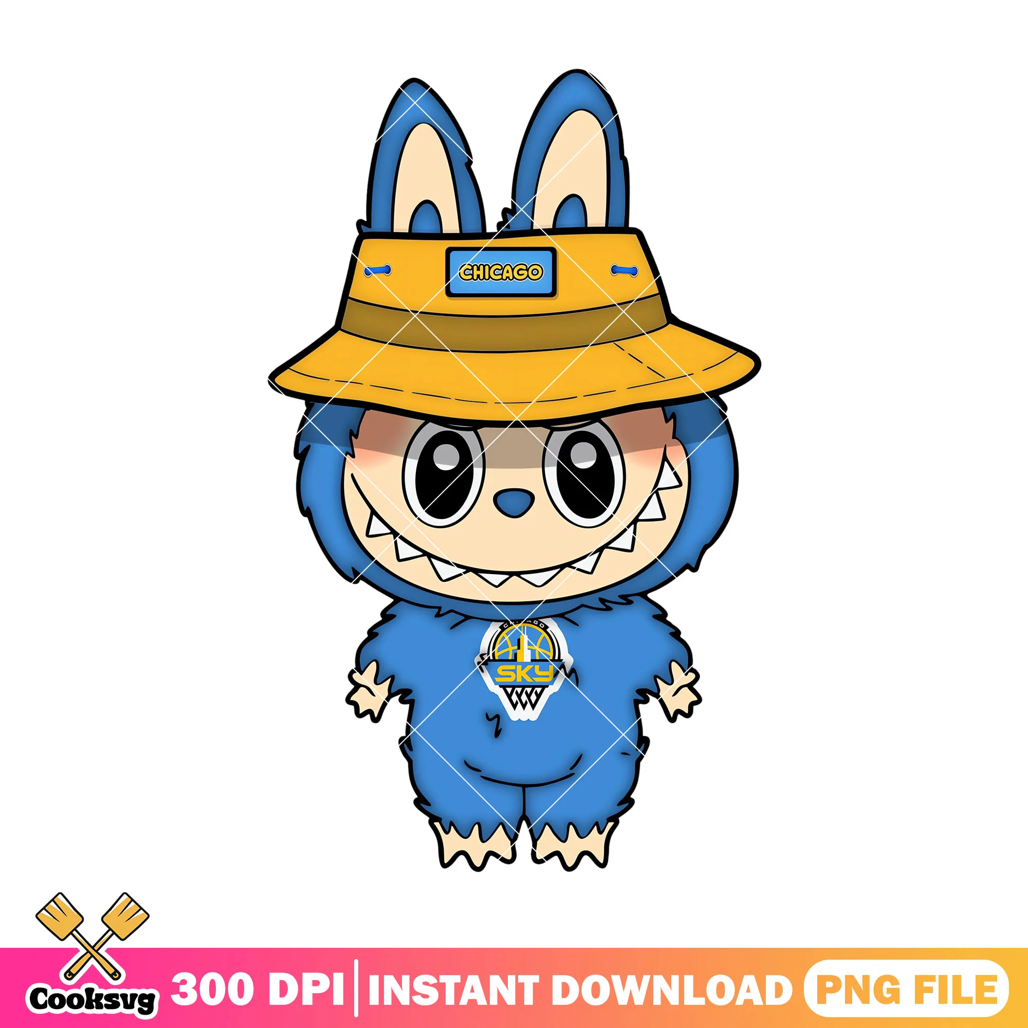 Labubu with yellow hat png, labubu art png, chicago sky png