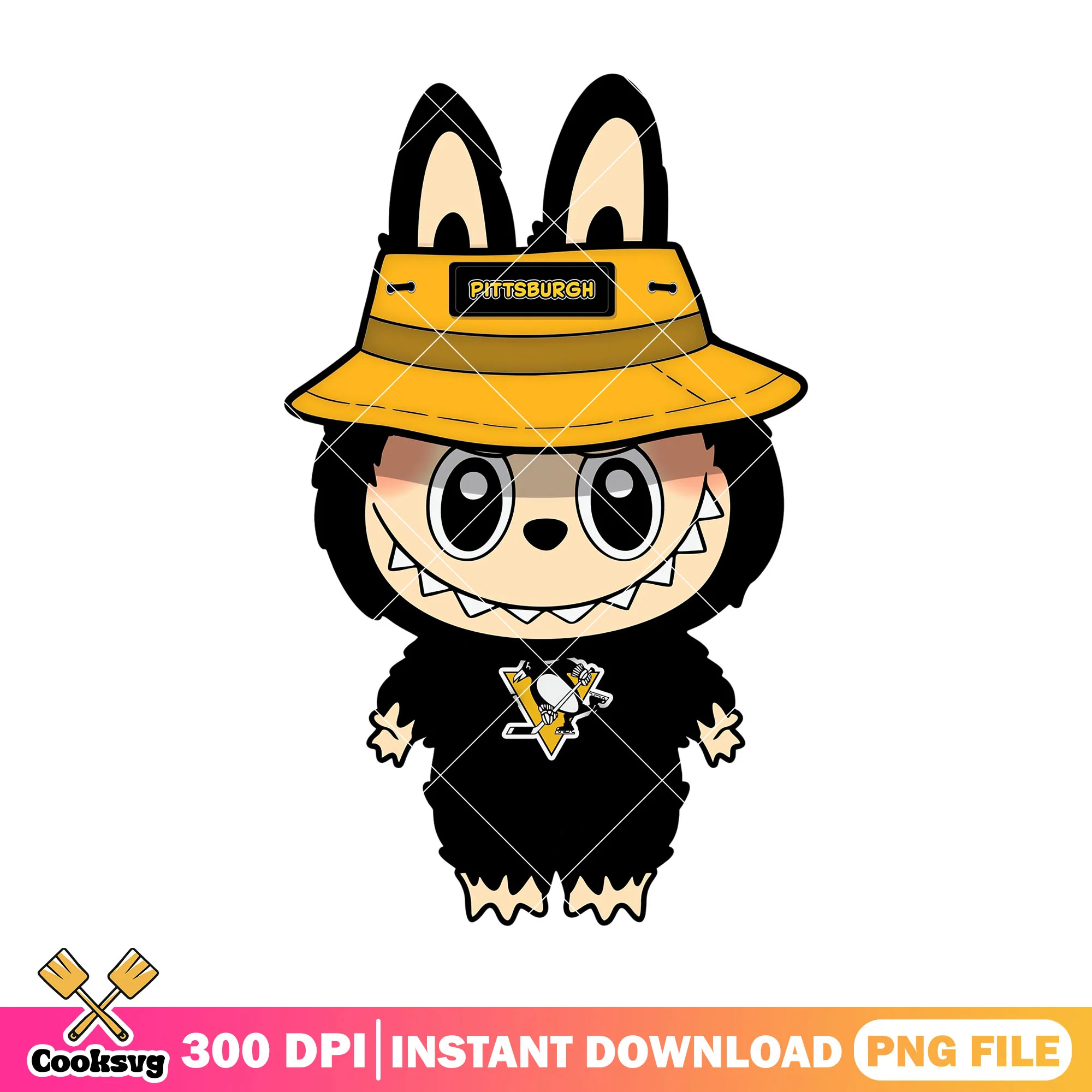 Labubu with yellow hat png, pittsburgh penguins png, labubu hehe png