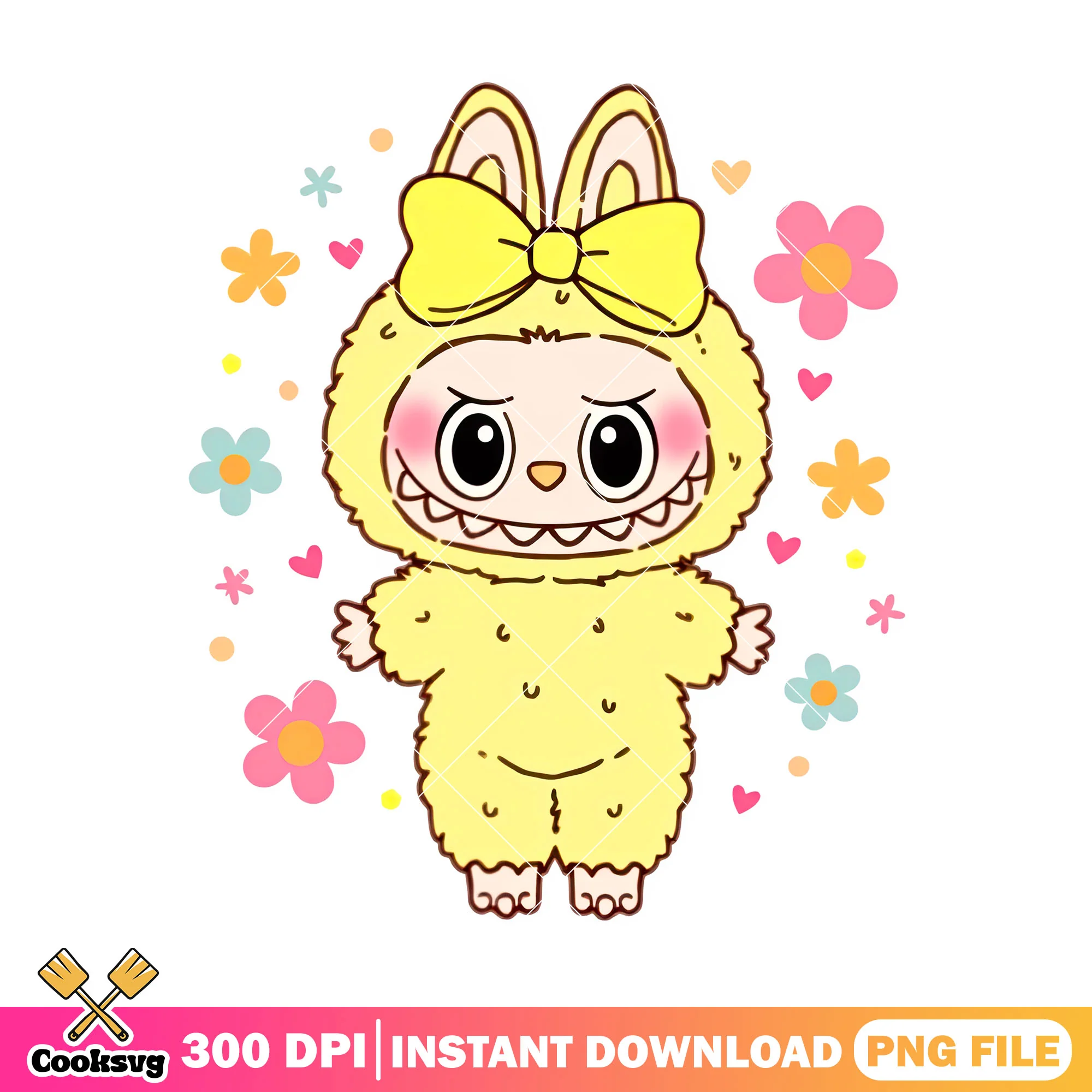 Labubu yellow monster png, labubu standing png, labubu art png