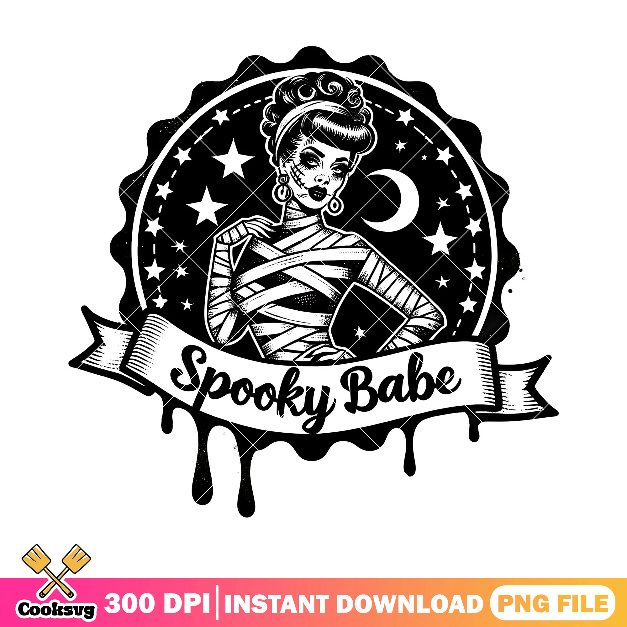 Lady mummy in the night png, stary night png, scary halloween png