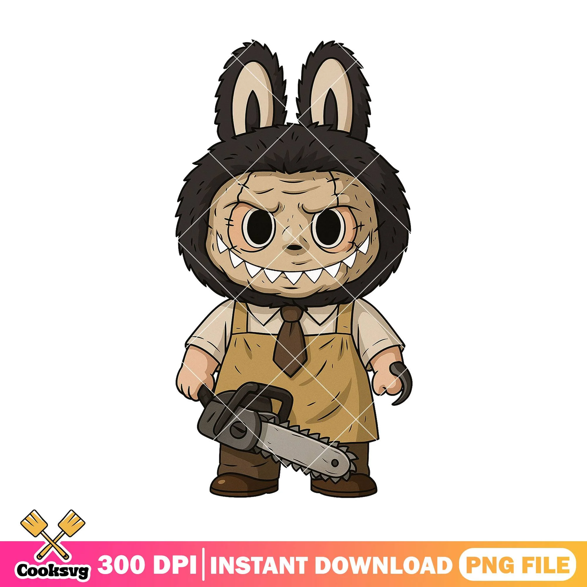 Leatherface outfit labubu png, labubu art png, happy halloween png