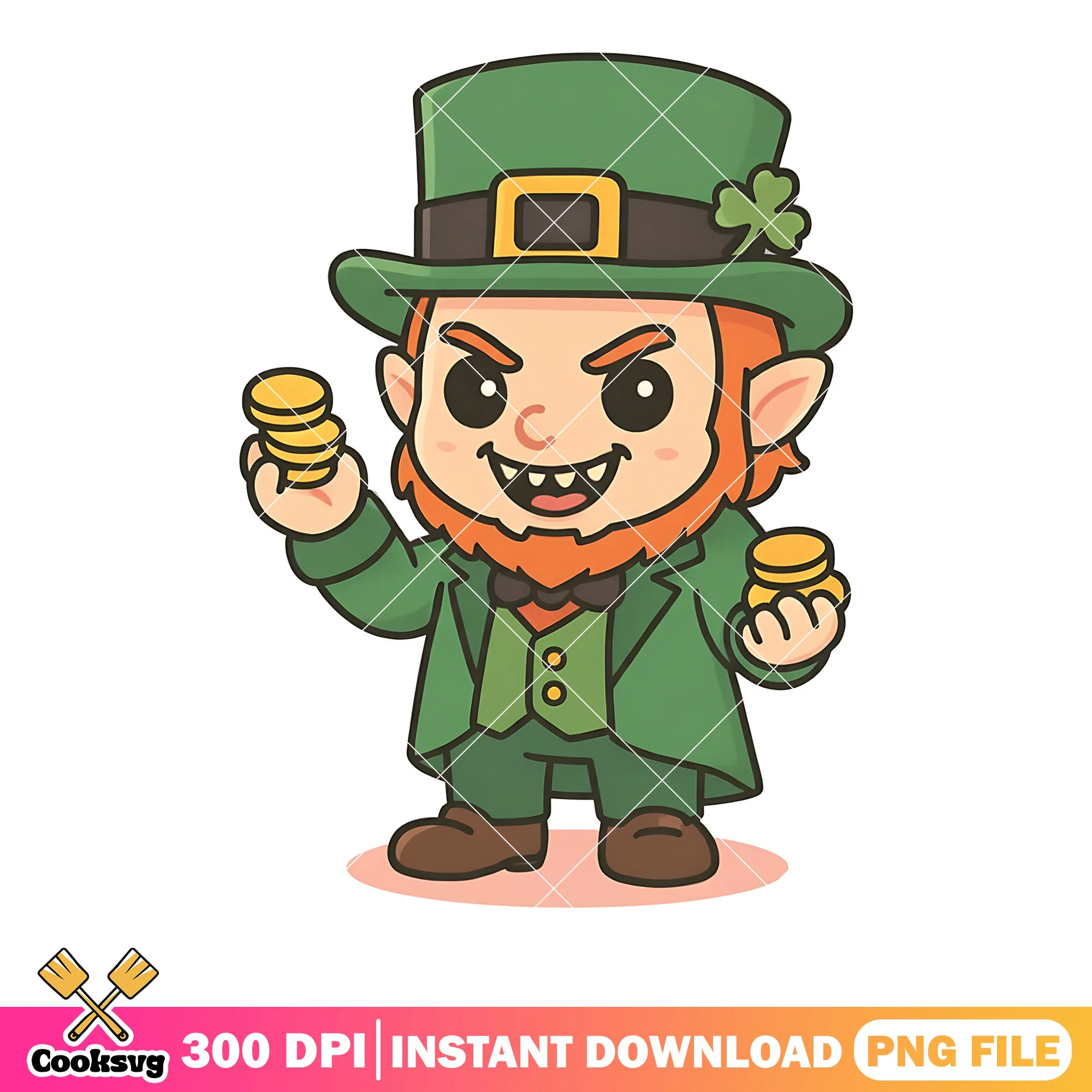 Leprechaun love gold png, four clover leaves png, saint patricks day png