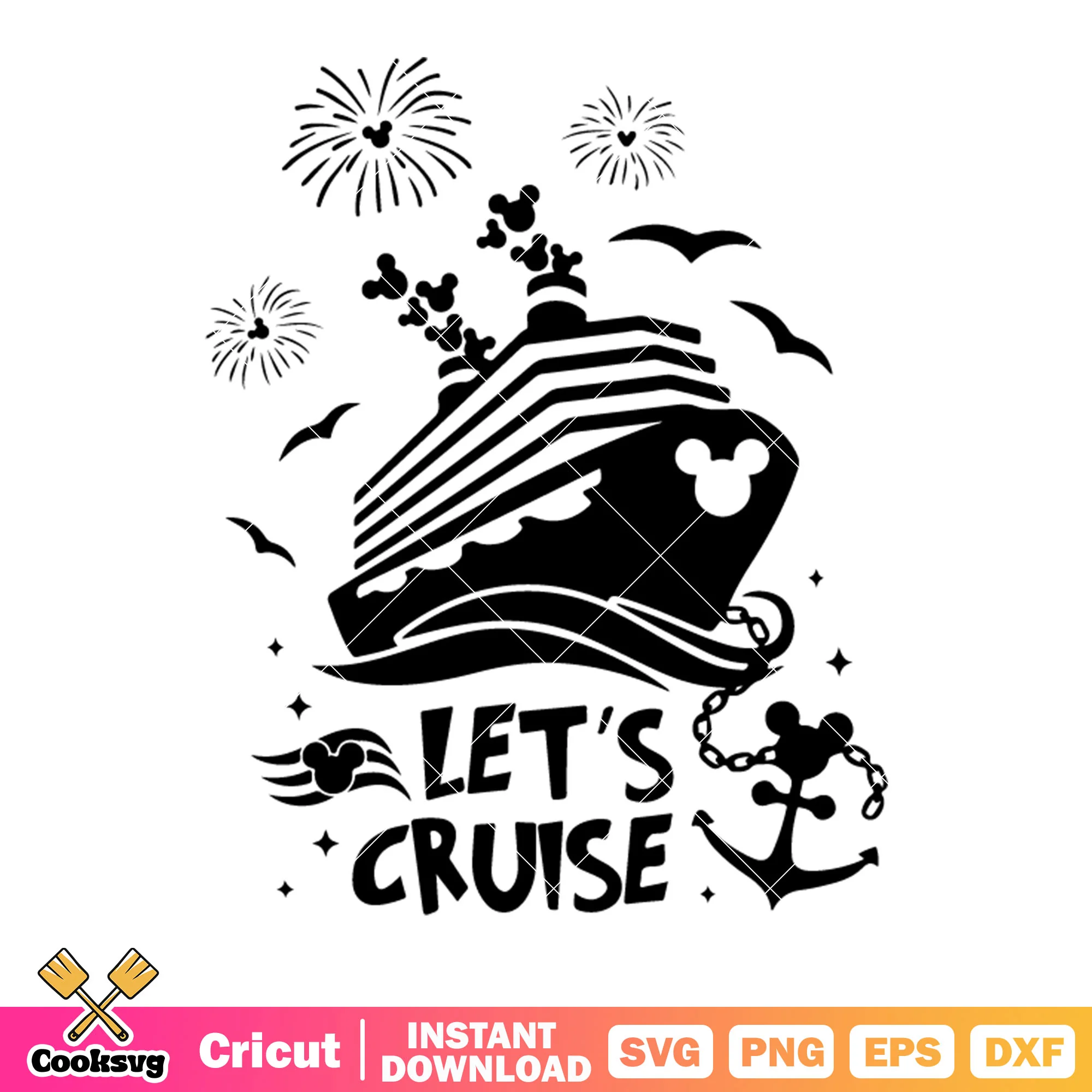 Let cruise svg, heart shaped fireworks svg, mickey mouse svg
