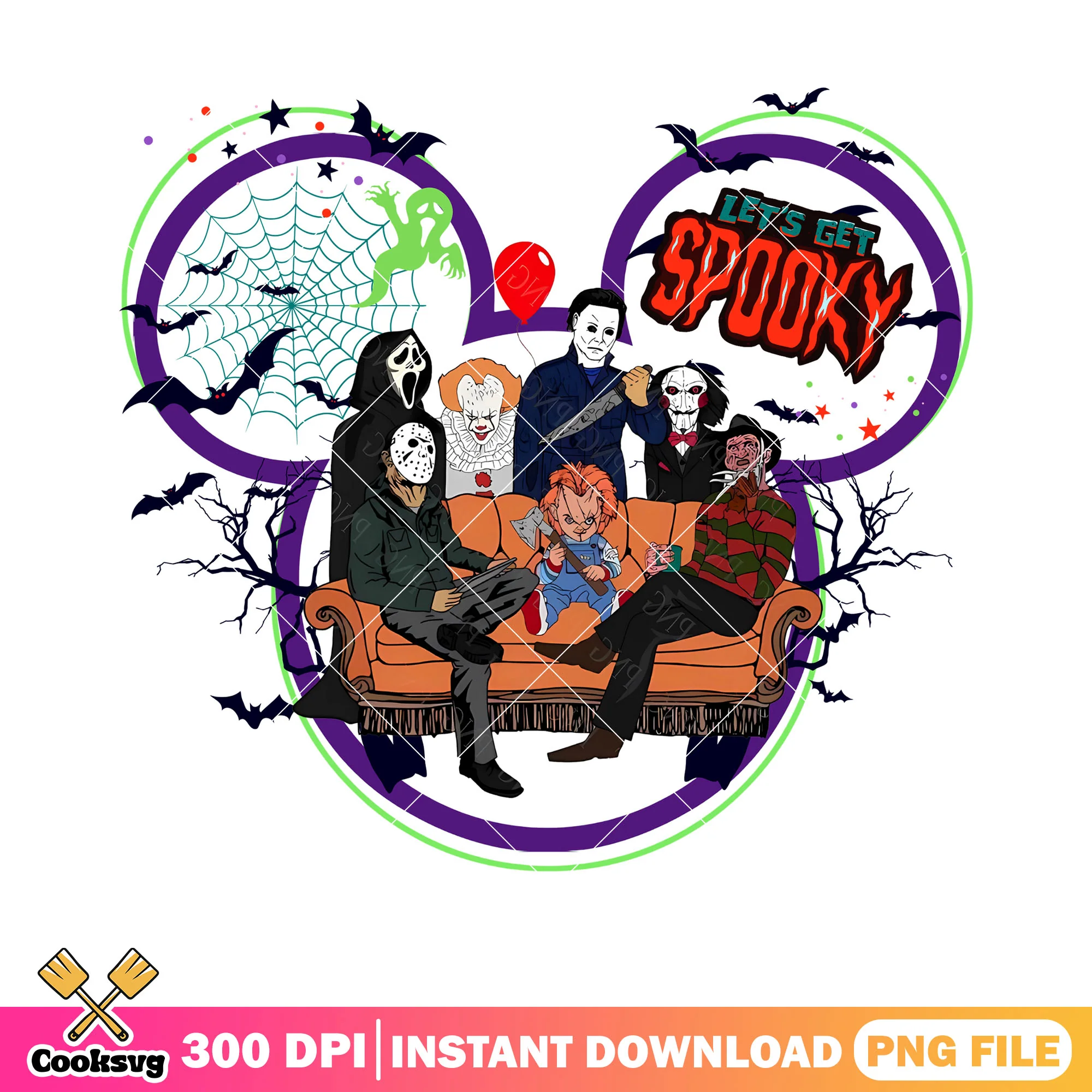 Lets get spooky png, horror movie character png, halloween costume png
