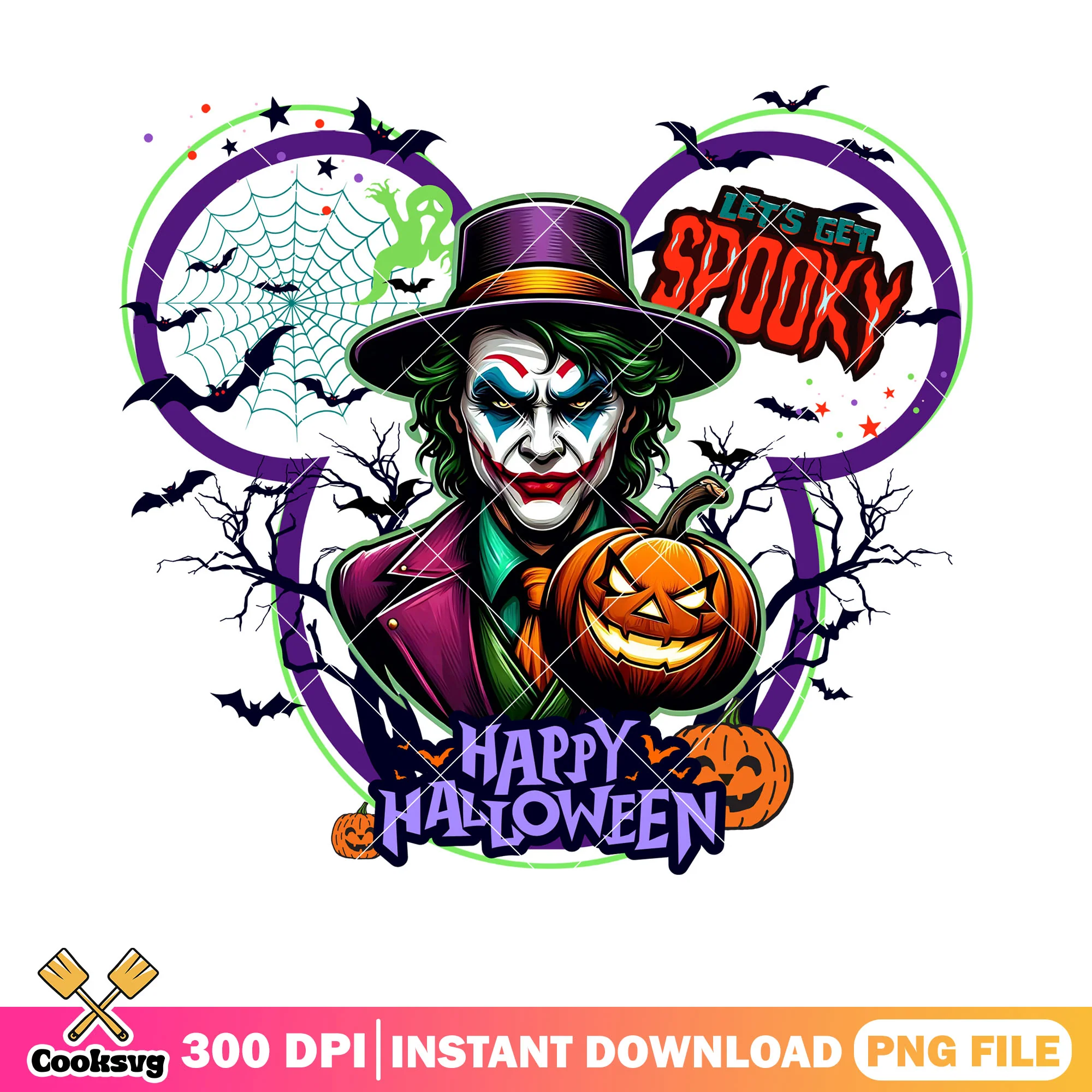 Lets get spooky png, scary halloween party png, wicker pumpkin png