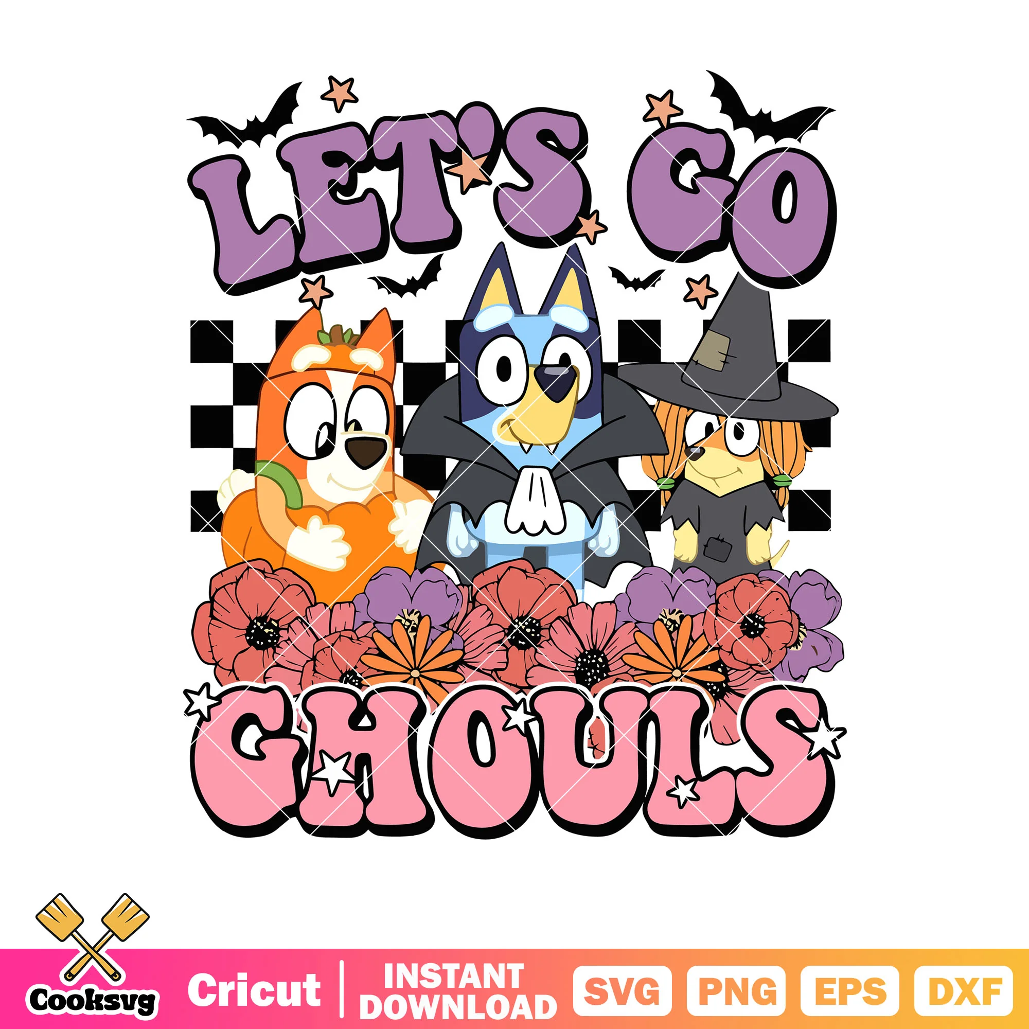 Lets go chouls bluey friend halloween svg, bluey figures svg, cartoon bluey svg