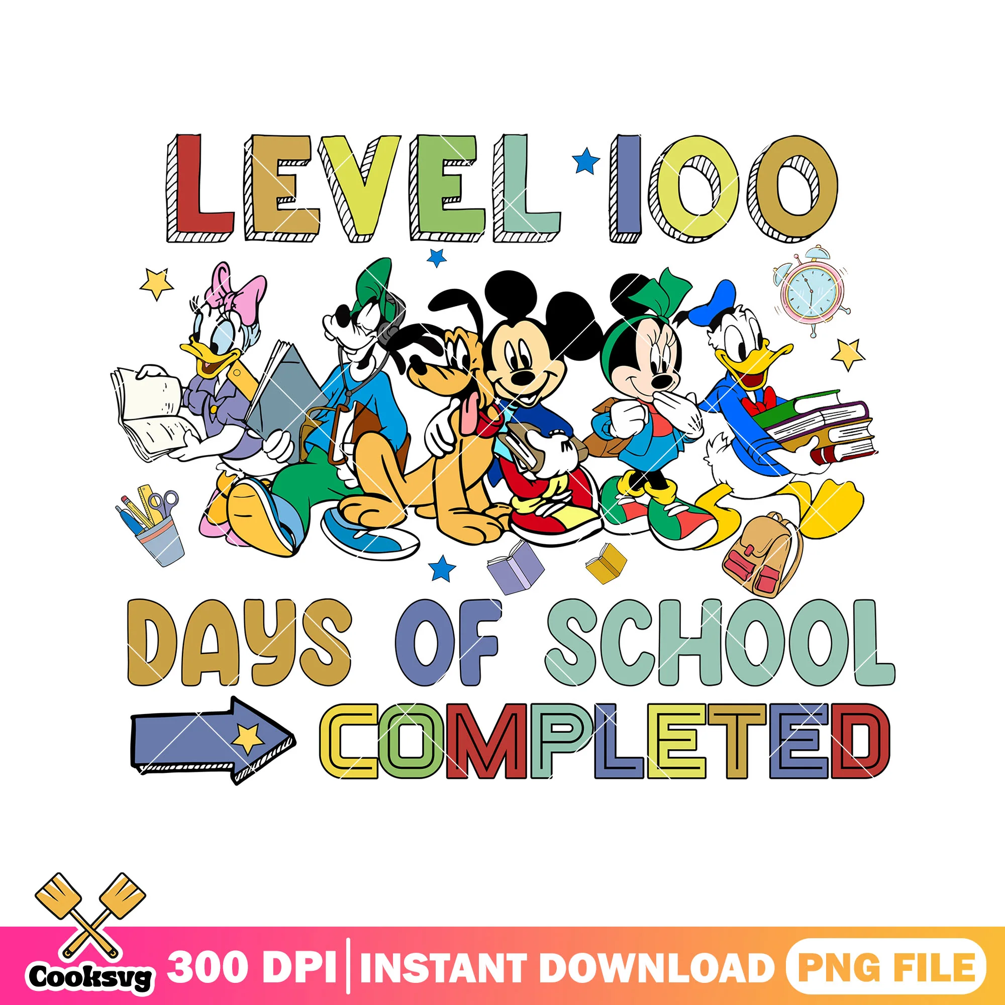 Level 100 days of school png, happy disney png, go back to school png