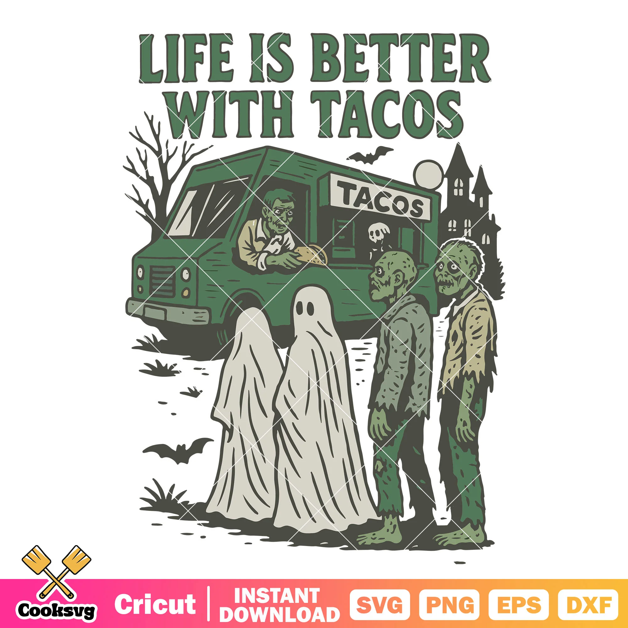Life is better with tacos svg, halloween tacos svg, zombie halloween svg