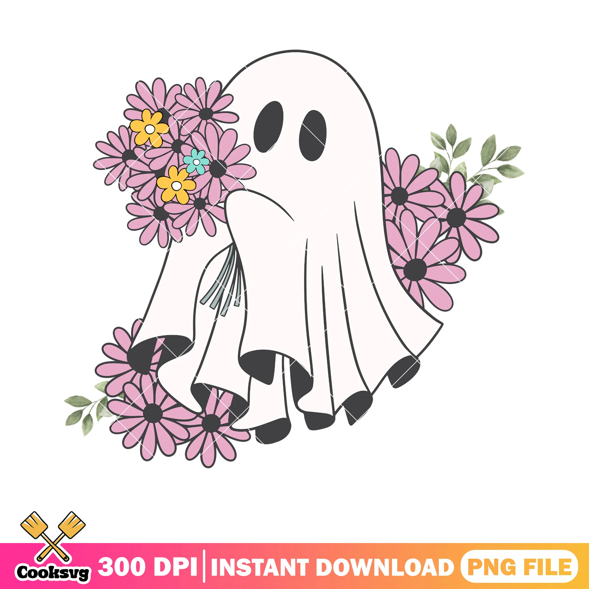Lifeless eyes Ghost png, daisy flower png, halloween scary png