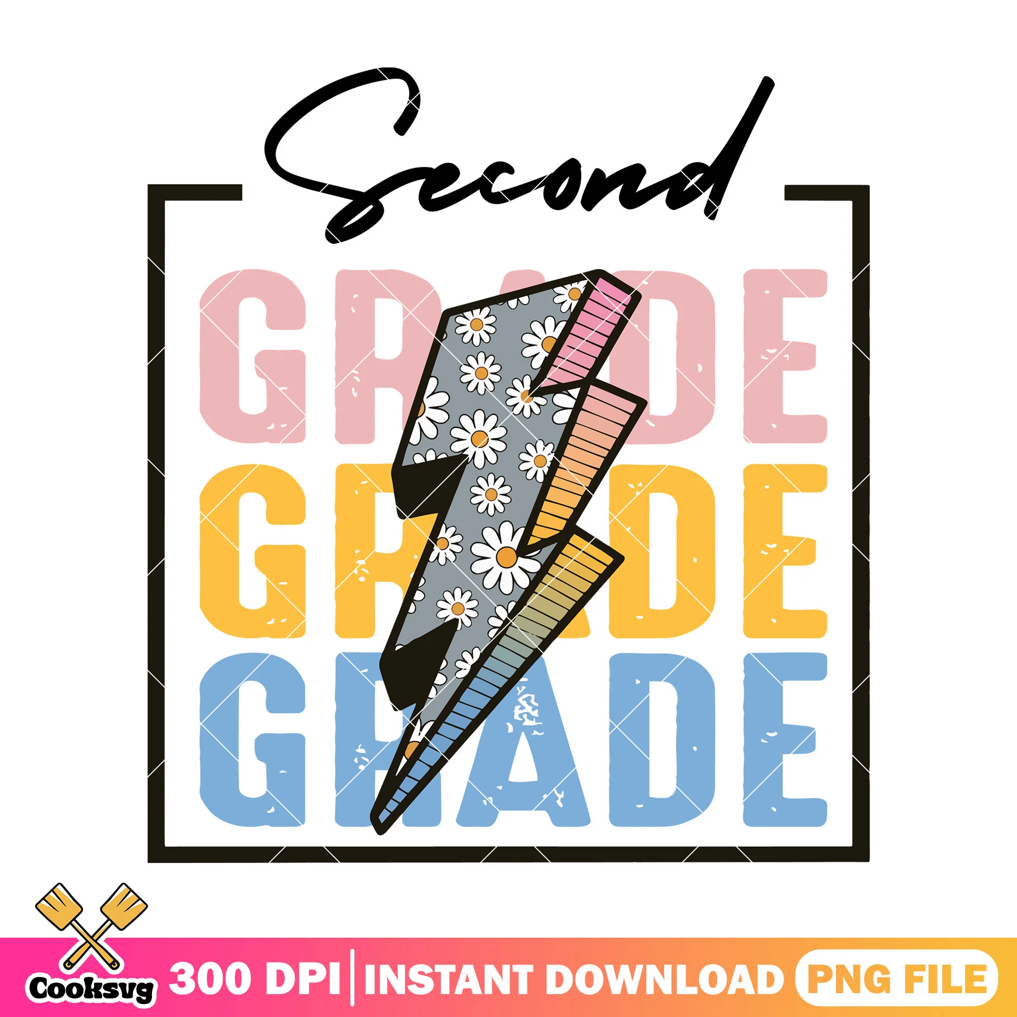 Lightning second grade png, font cute png, back to school png