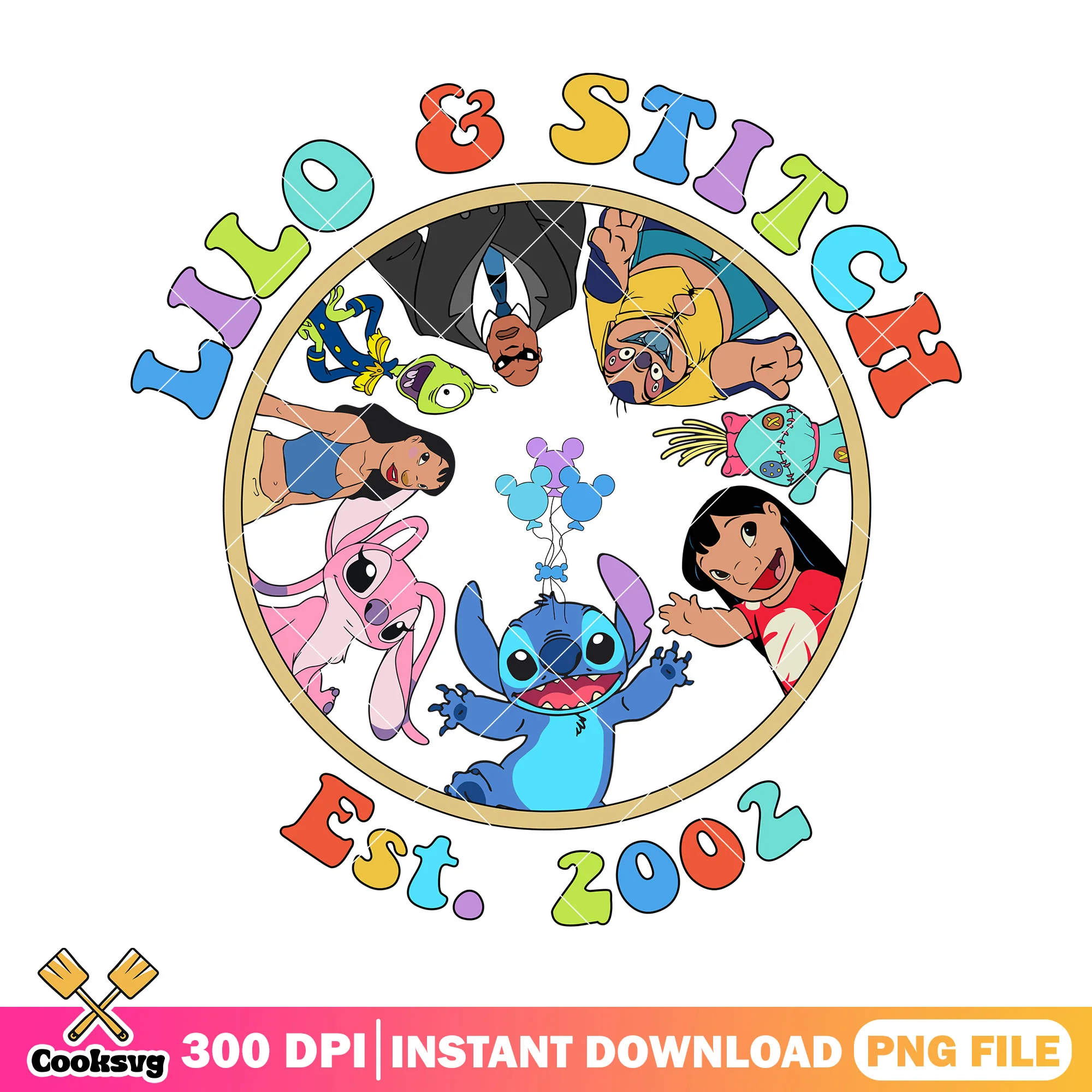Lilo and stitch circle est 2002 png, stitch lilo characters png, stitch friends png