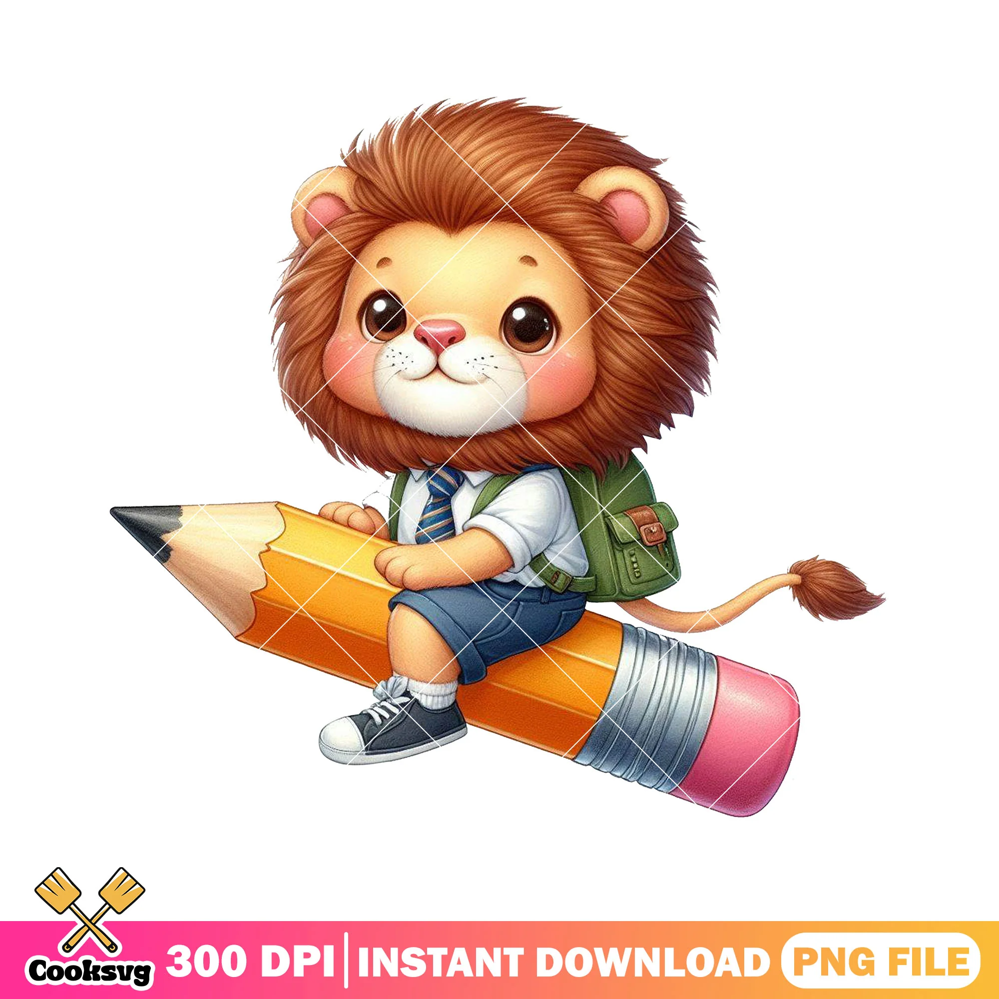 Lion with big pencil png, lion sitting png, back to school art png