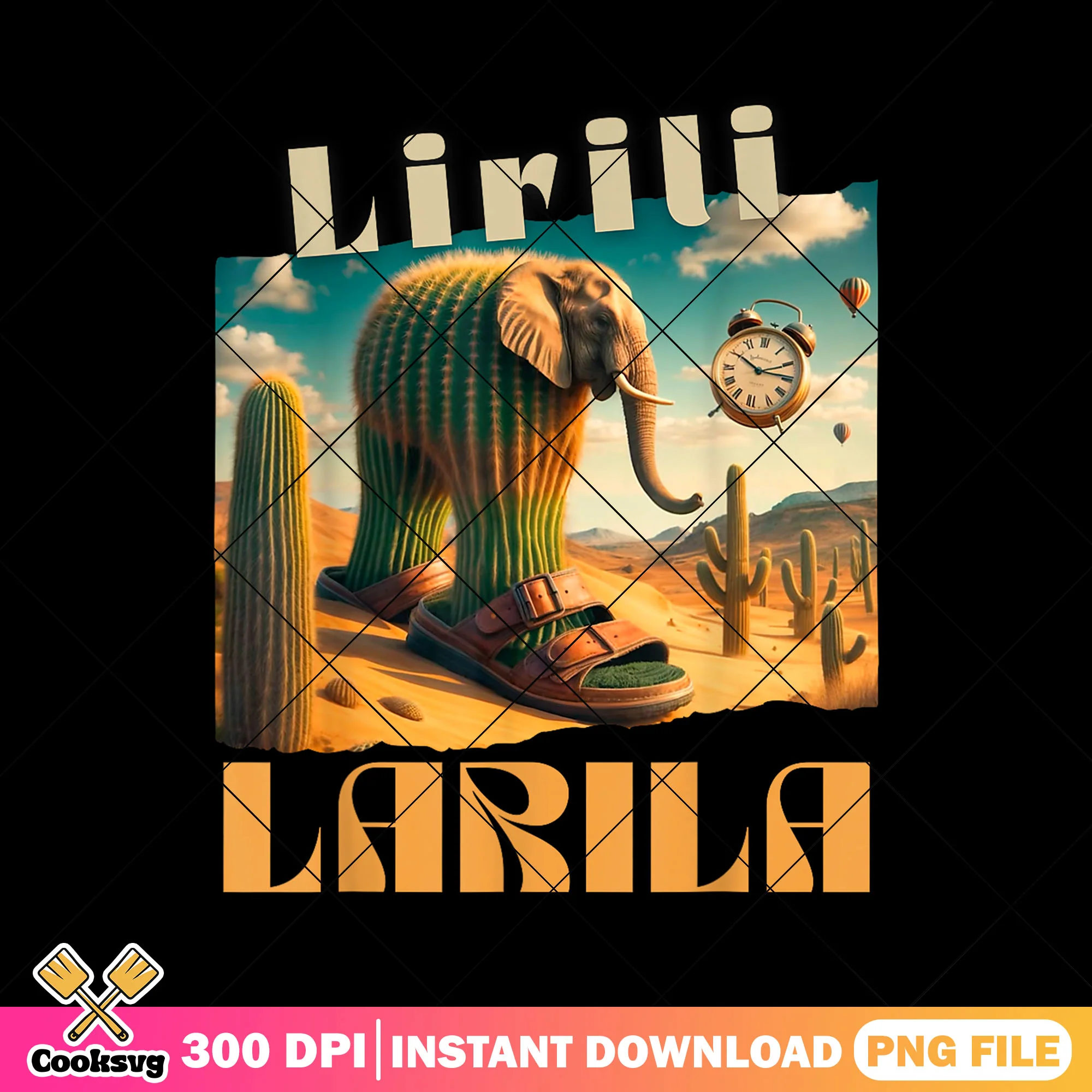 Lirili larila italia elephant png design, brainrot memes png, italia meme png