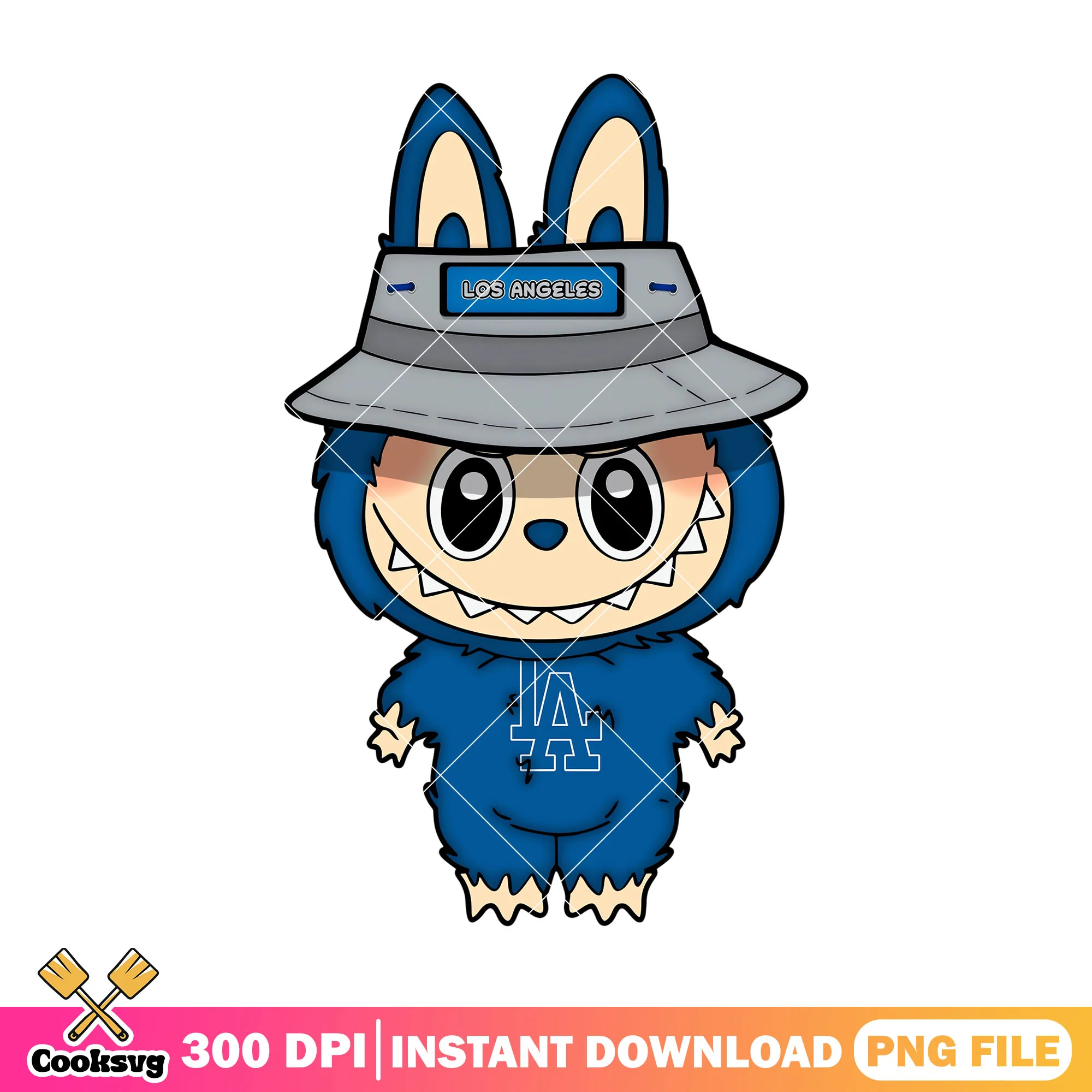 Los angeles labubu baseball png, labubu monster png, labubu blue png