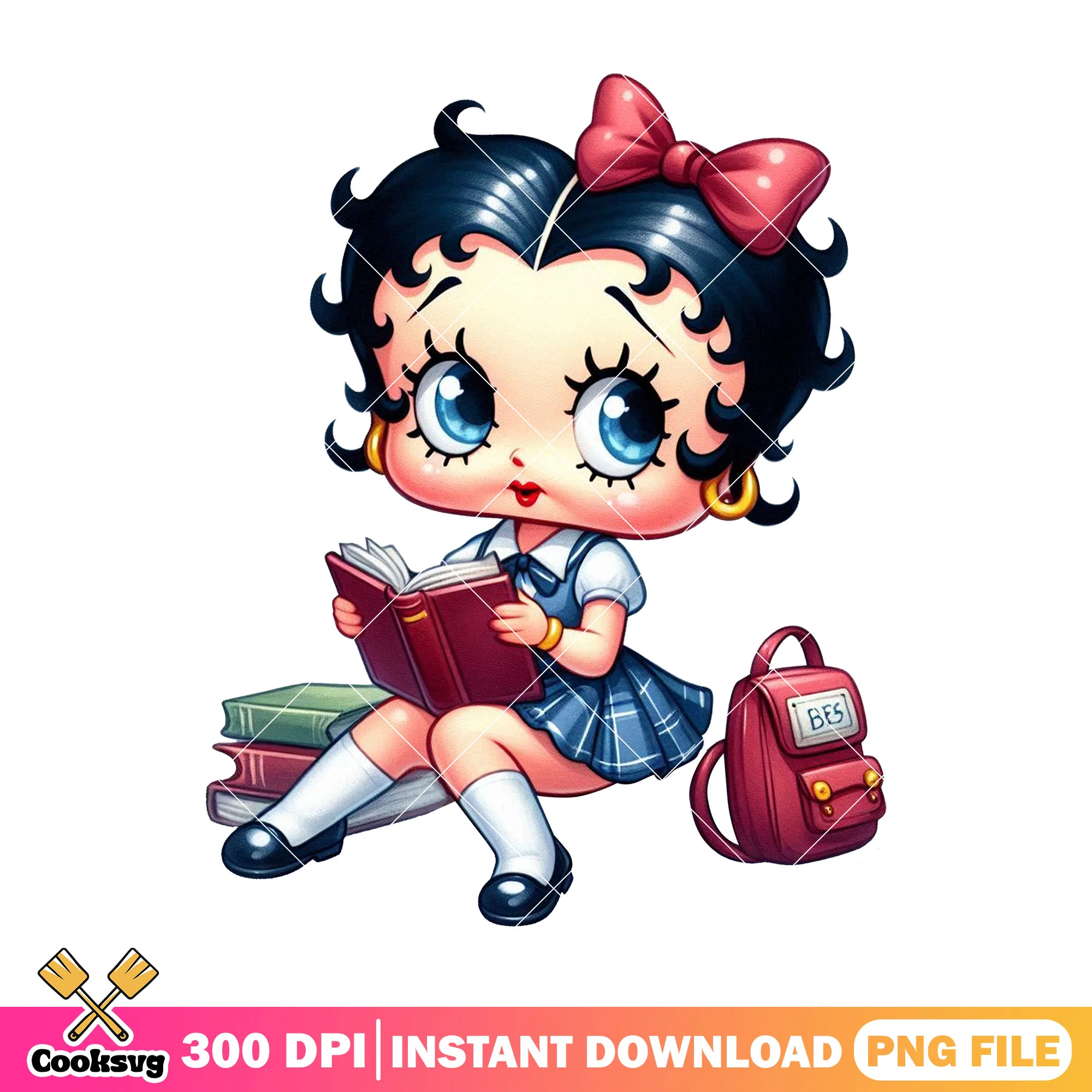 Love betty boop png, back to school art png, betty boop sitting png