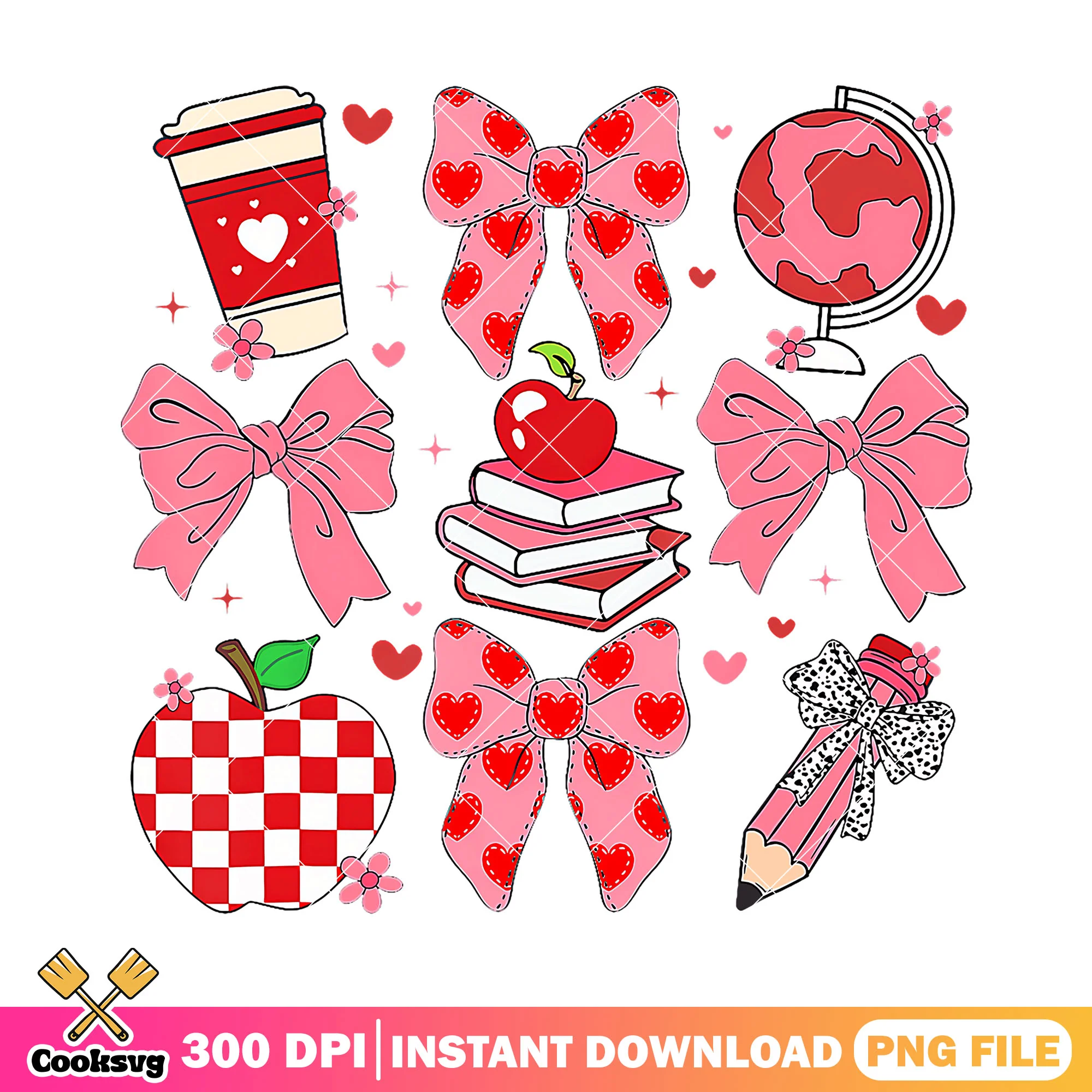 Love school items png, pink supplies png, back to school art png