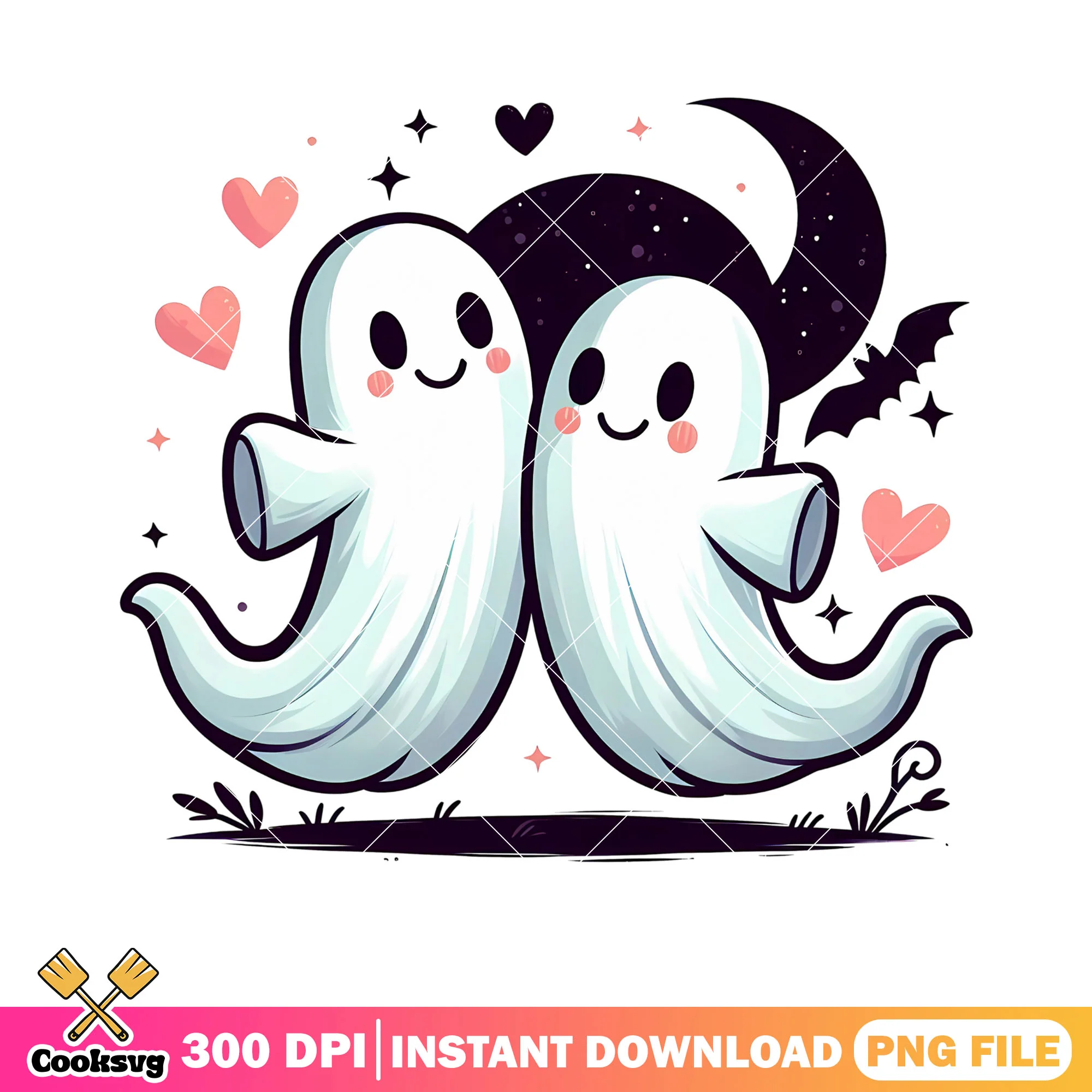 Lovely couple spirit png, ghost blanket png, cute halloween png