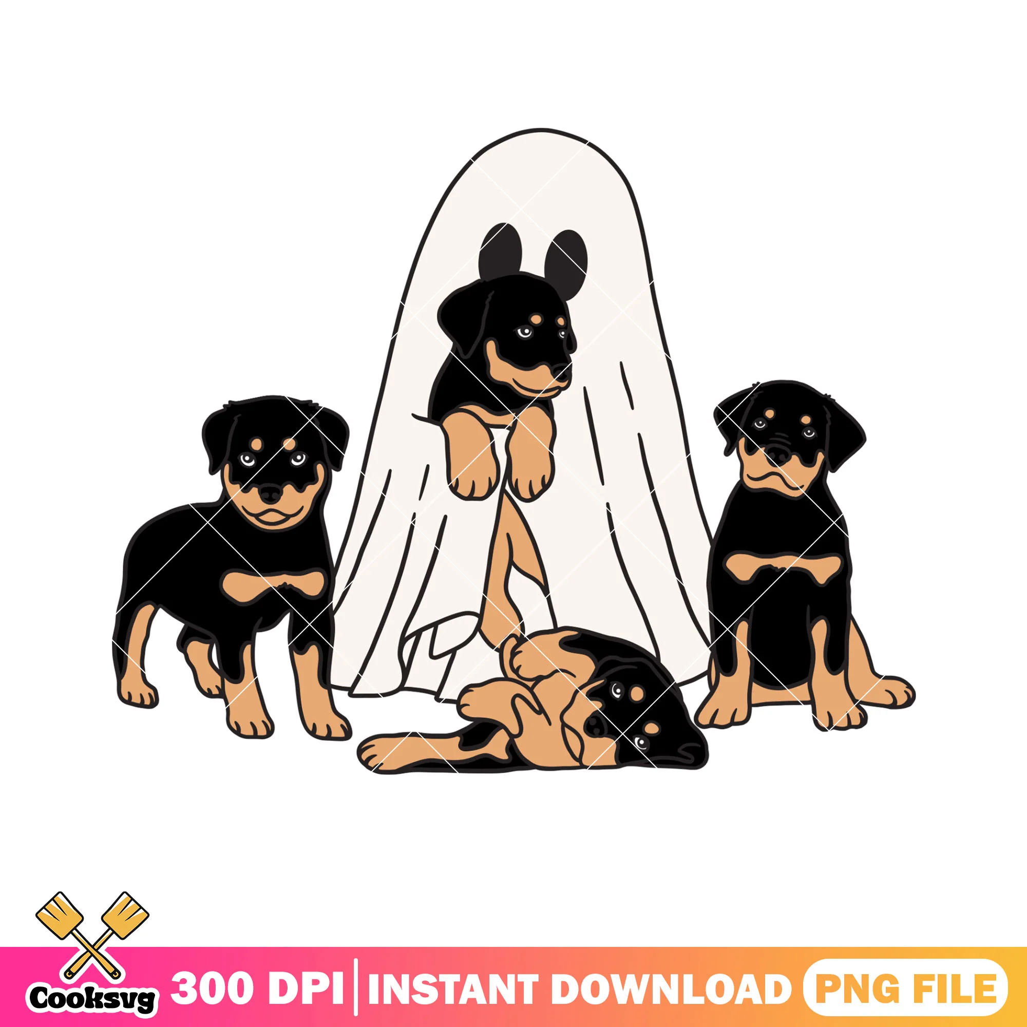 Lovely ghost with baby dog png, rottweiler png, halloween scary png