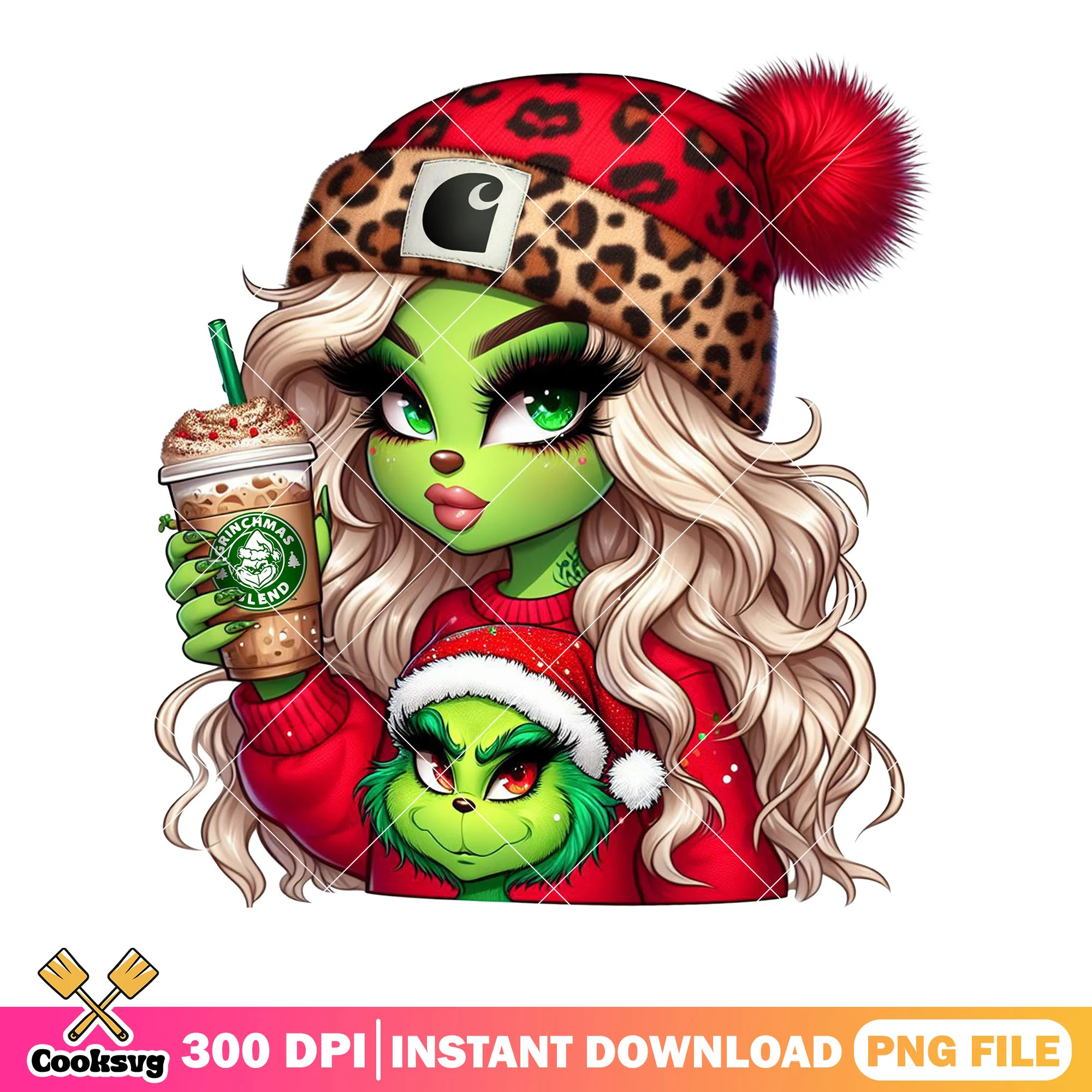 Lovely green girl christmas png, christmas cards png, the grinch png