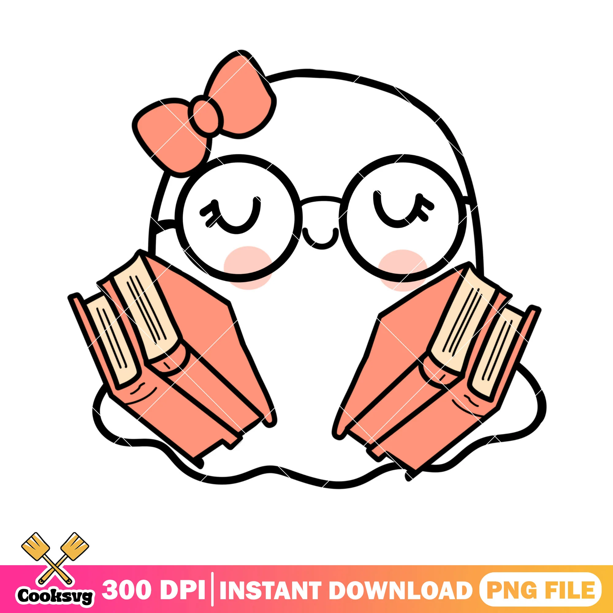 Lovely nerd ghost png, pink books png, halloween scary png