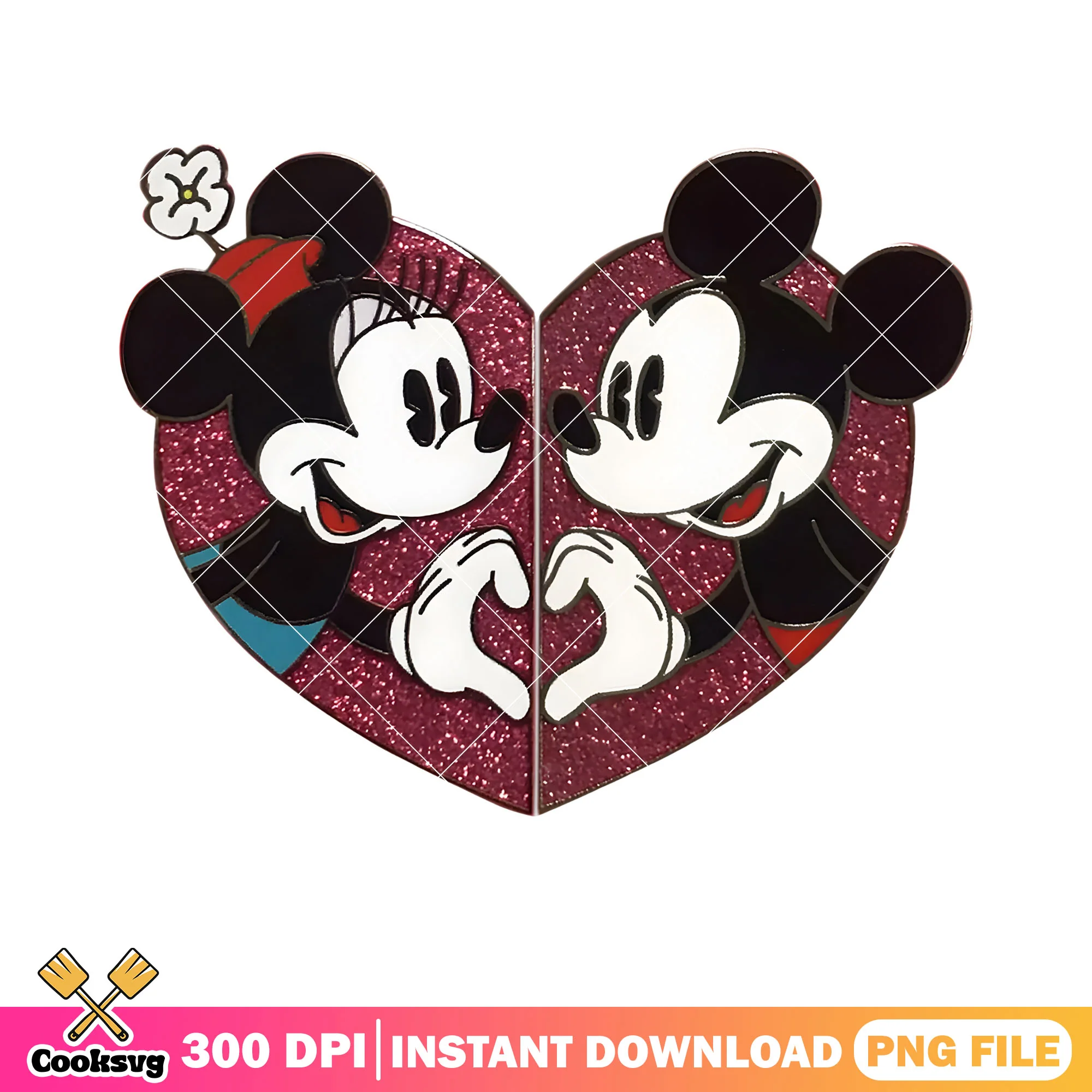 Lovely retro mickey minnie valentine png, valentine png, disney png