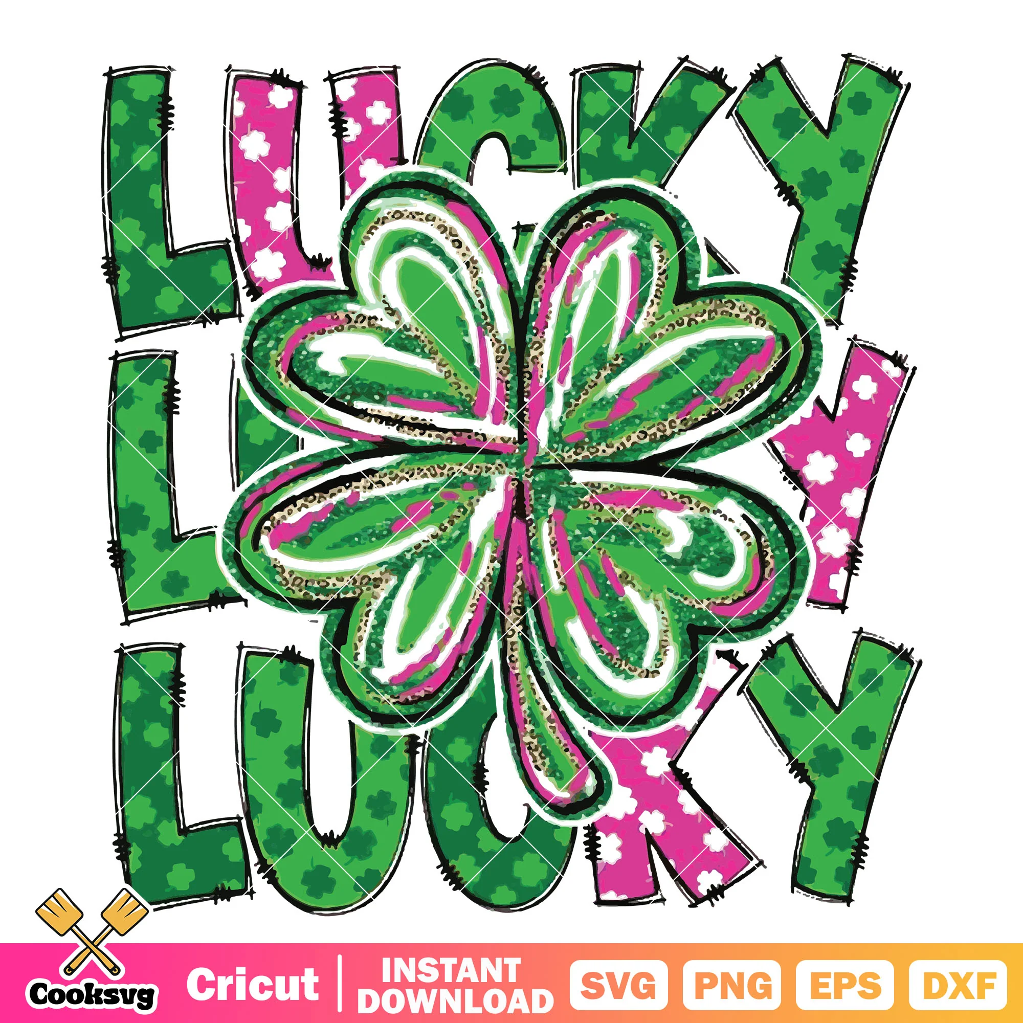 Lucky four leaf clover svg, lucky st patrick's day svg