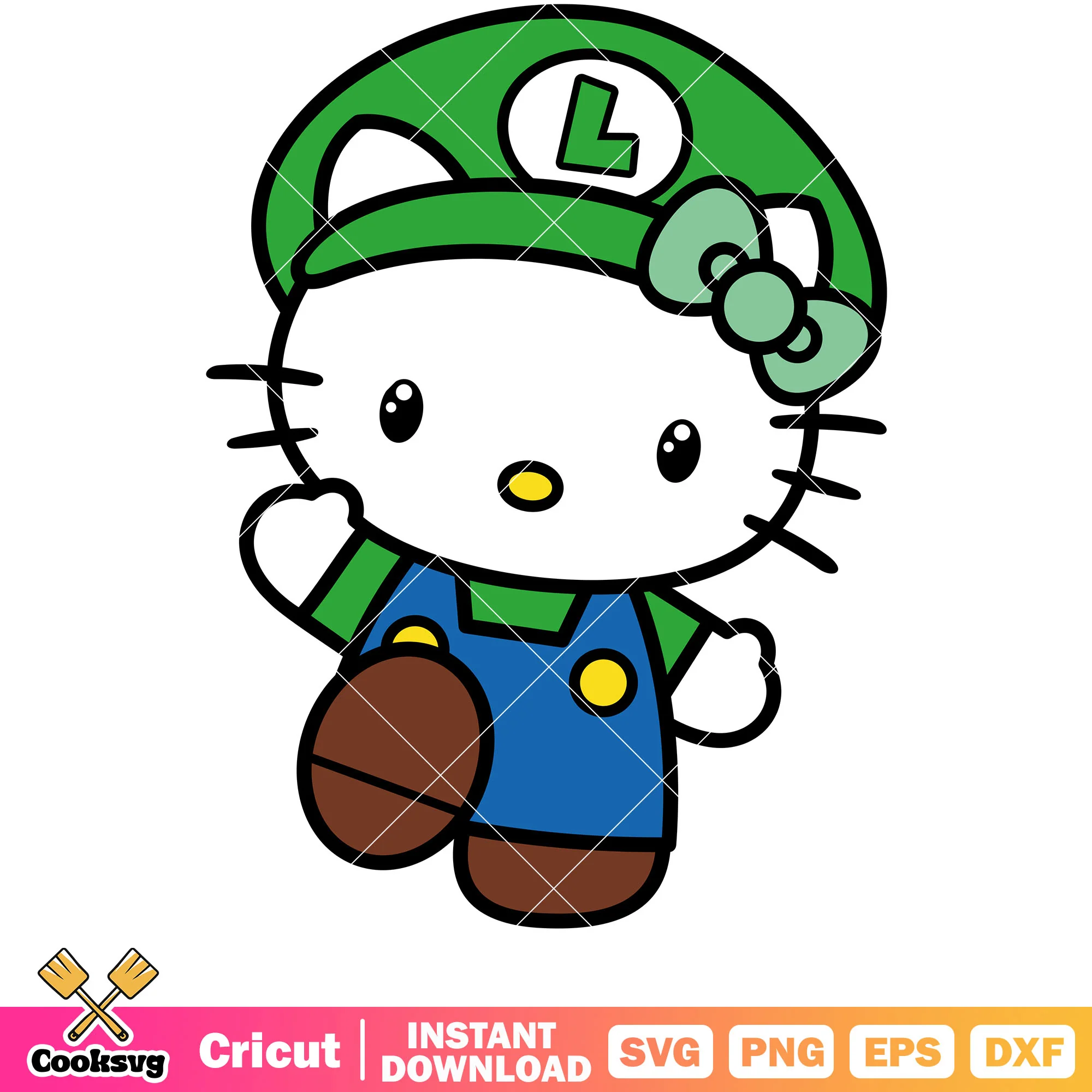 Luigi Hello Kitty svg, hello kitty svg, luigi mario svg