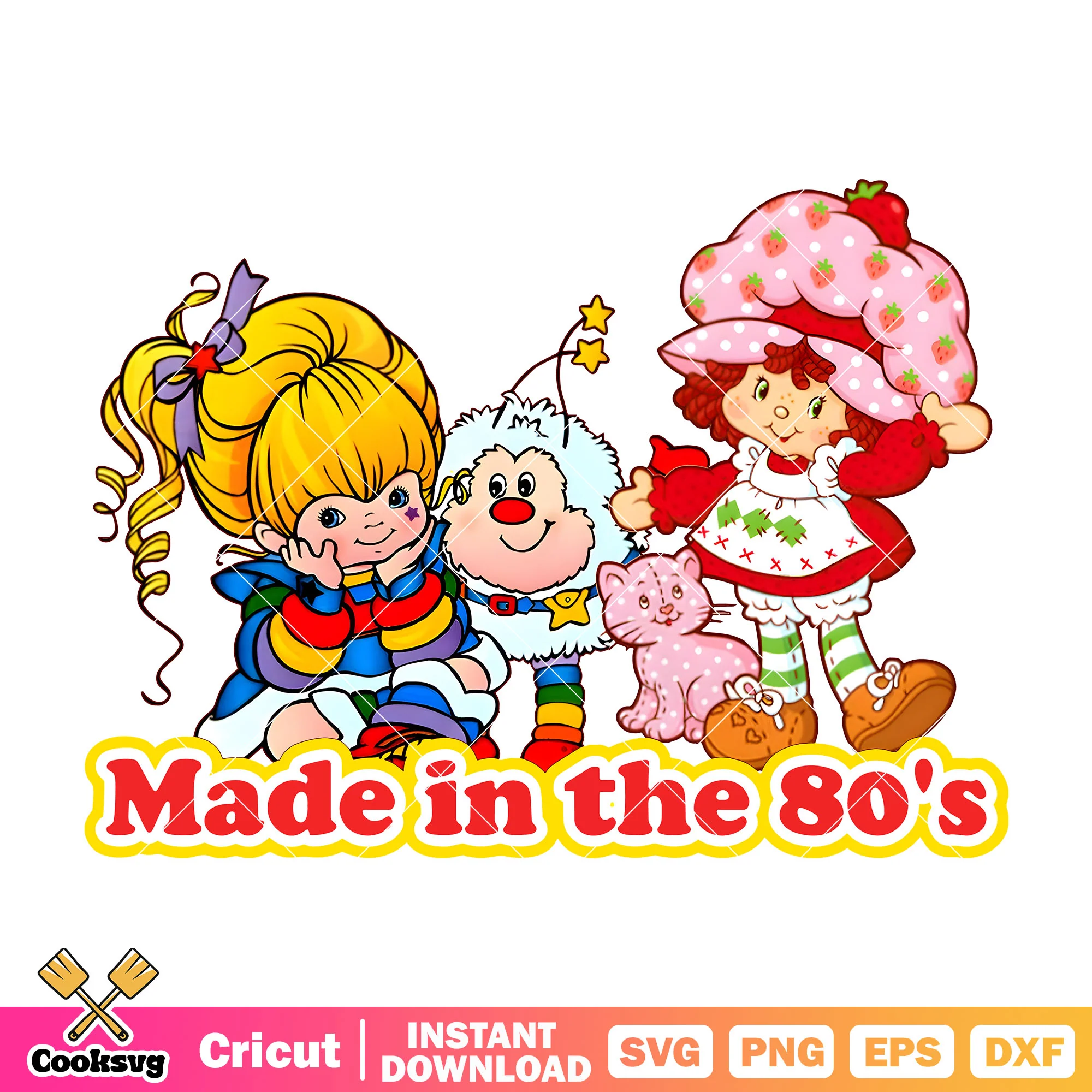 Made in the 80s Brite and Strawberry png, strawberry shortcake rainbow brite png