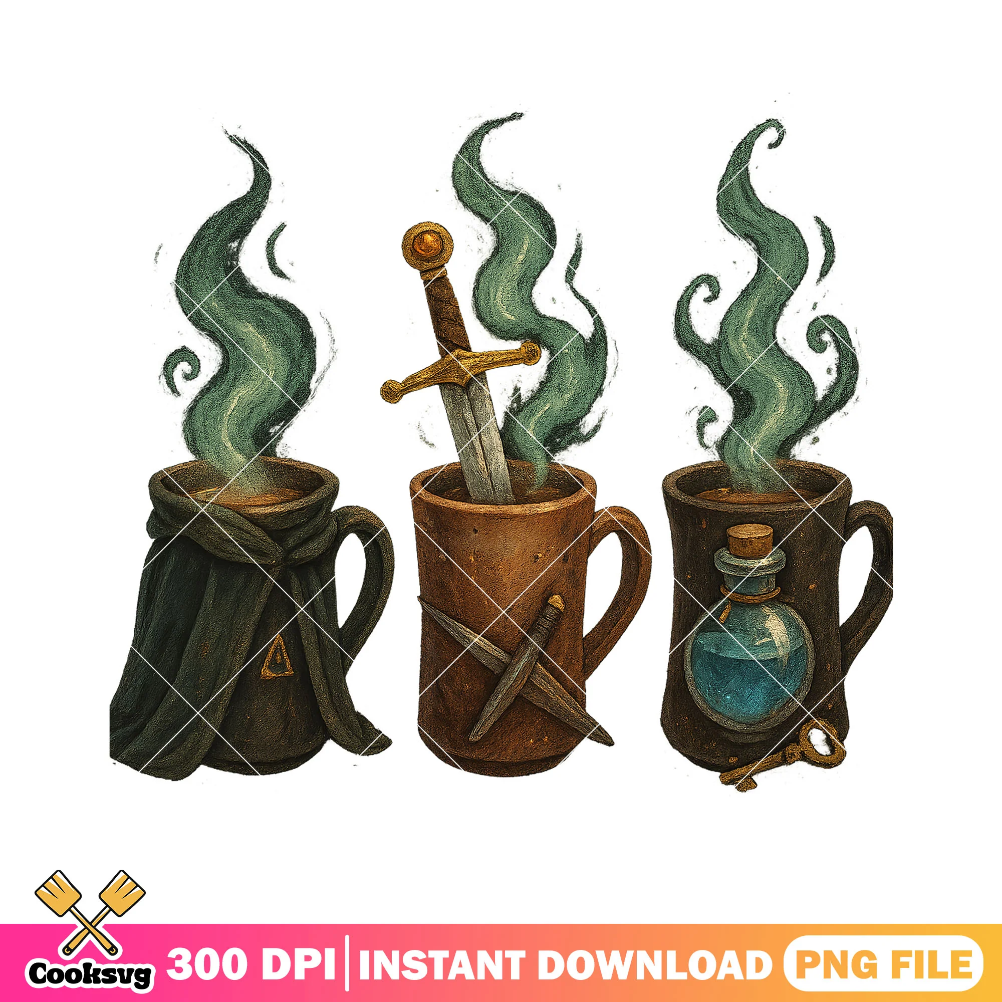 Magic potion mugs png, happy halloween png, halloween not scary png