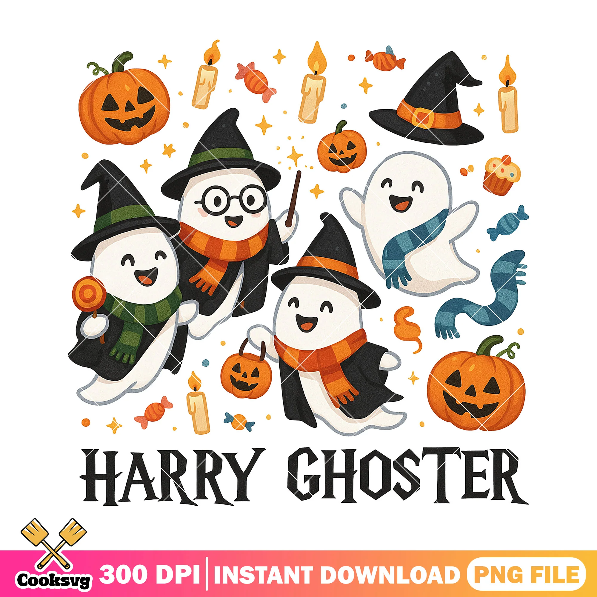 Magical ghost friends design png, harry ghoster png, scary halloween png
