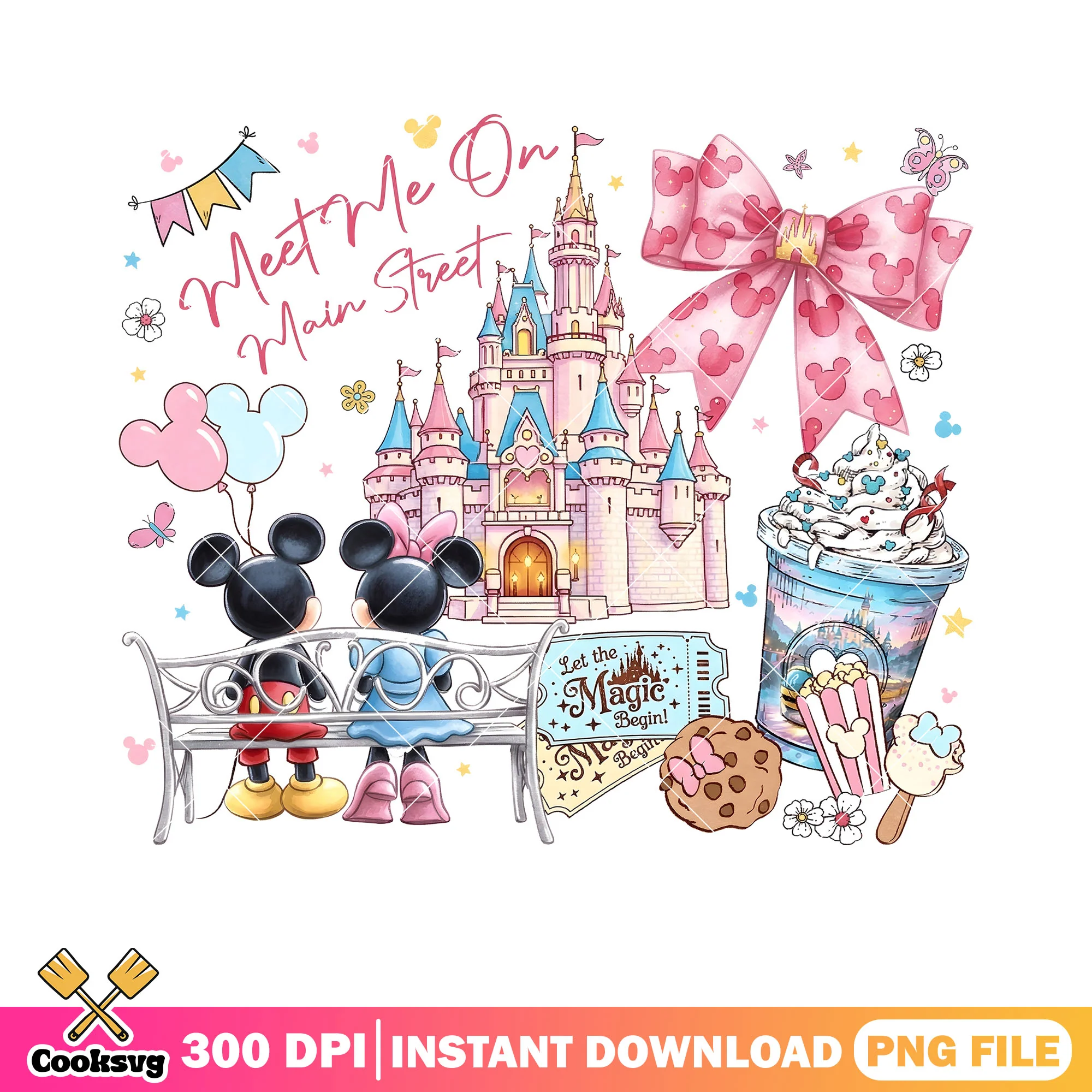 Main street holiday disney png, disney vibes png, mickey minnie png