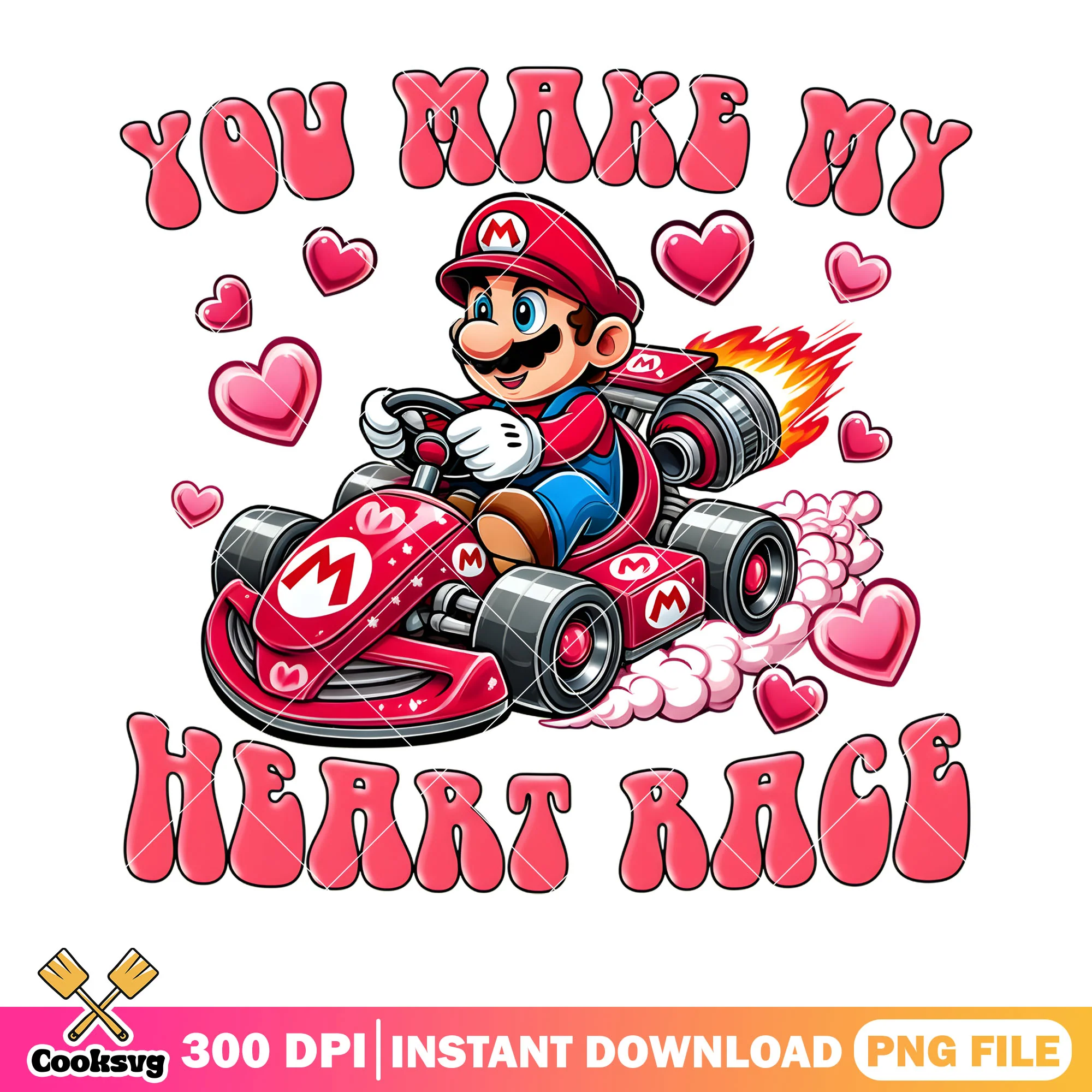 Mario race in valentines png, super mario png, valentines vibes png