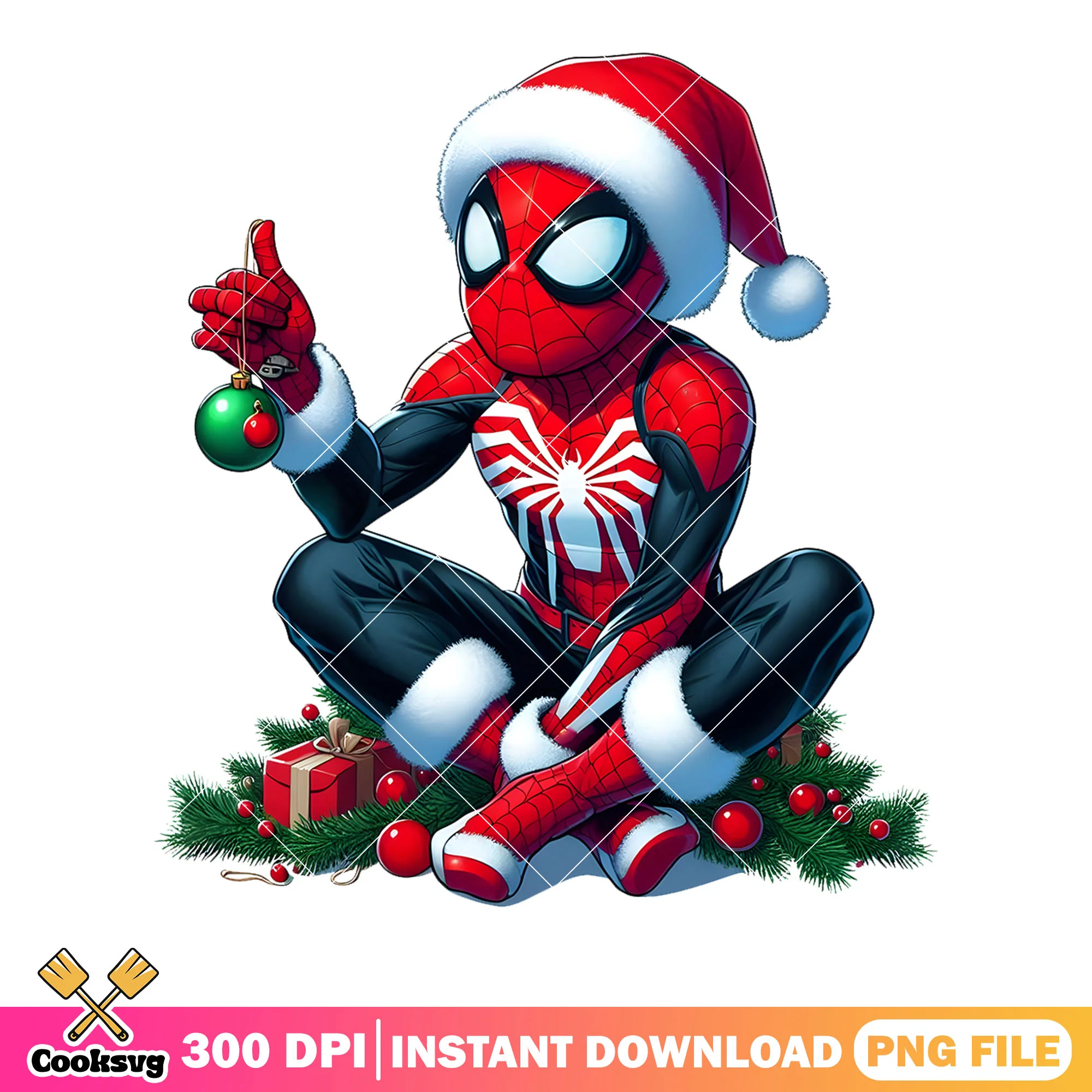 Marvel spider man holiday suit png, a green ornament png, legged png
