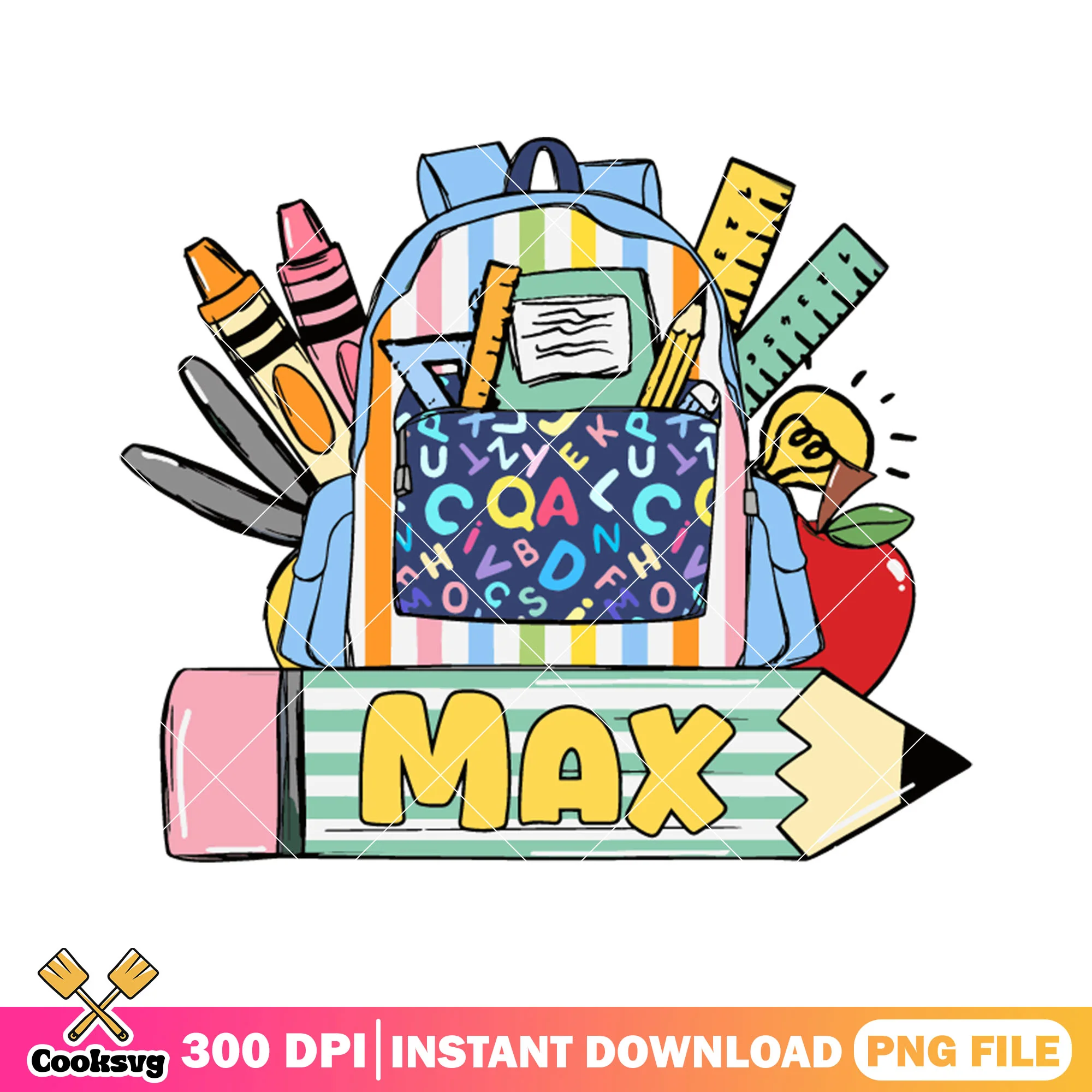 Max pencil and backpack png, going back to school png, big pencil png